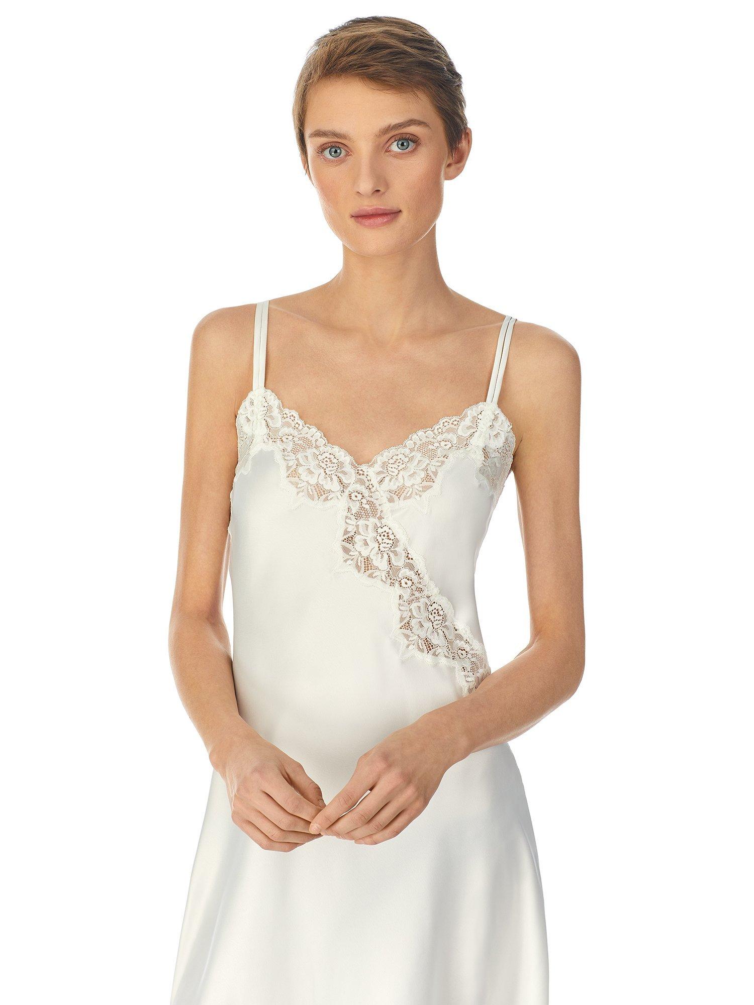 Product image 4 of 4, which shows Lauren Ralph Lauren Lace Trim Signature Satin Chemise, Ivory, XS
