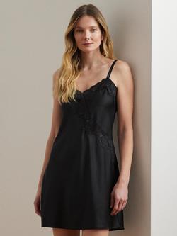 Lauren Ralph Lauren Lace Trim Signature Satin Chemise, Black