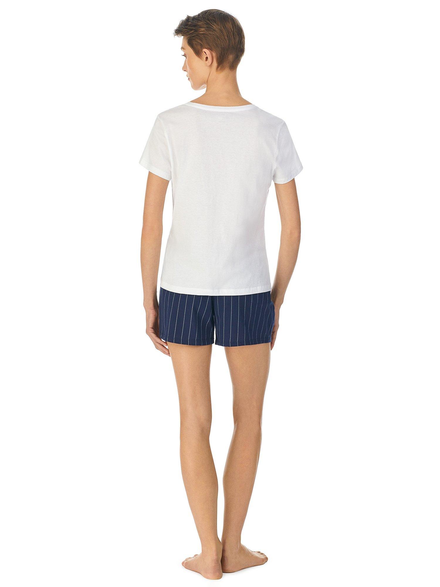 Product image 2 of 5, which shows Lauren Ralph Lauren Core Stripe Cotton Pyjama Boxer Shorts, Navy, XS