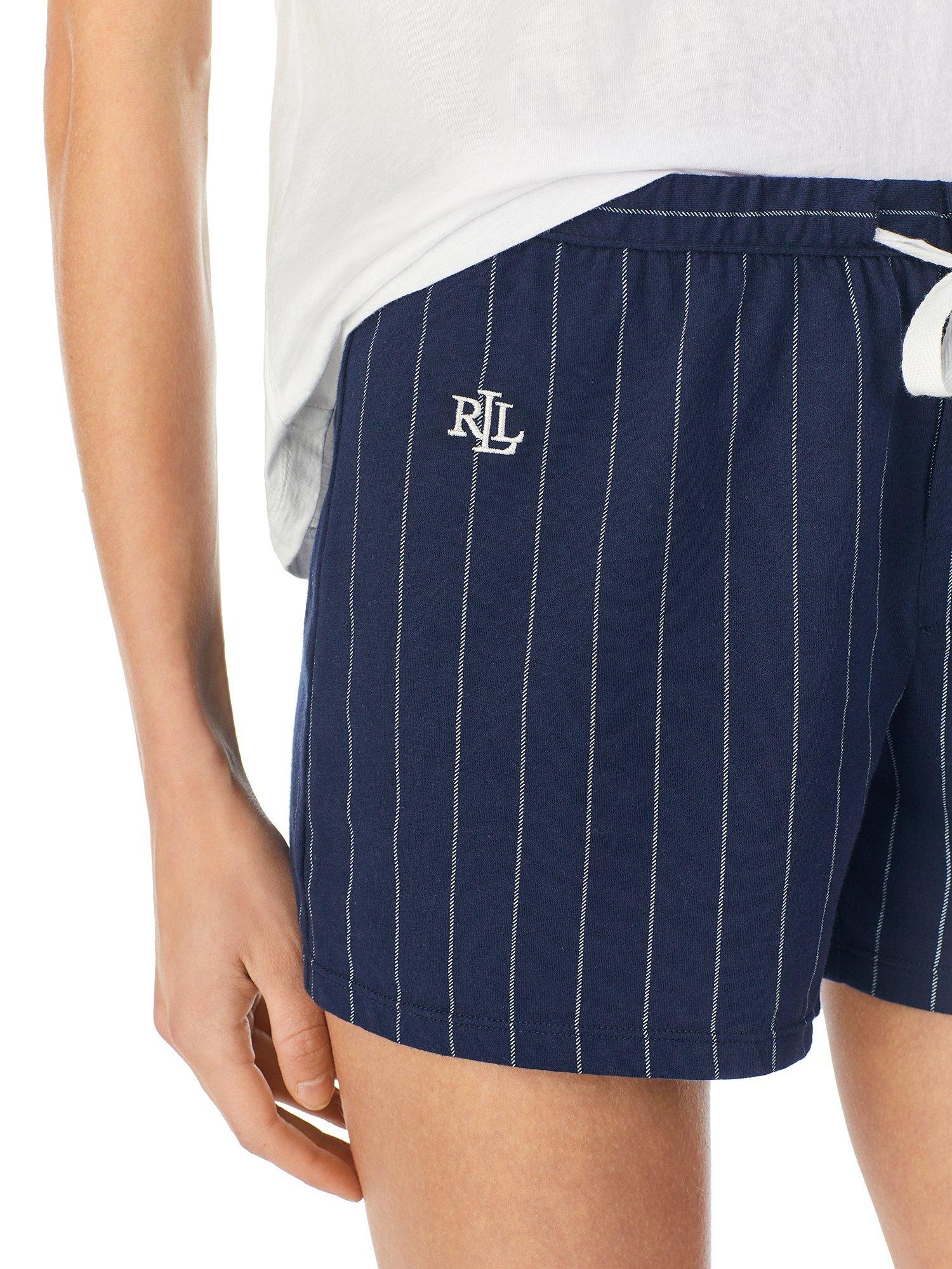 Product image 3 of 5, which shows Lauren Ralph Lauren Core Stripe Cotton Pyjama Boxer Shorts, Navy, XS