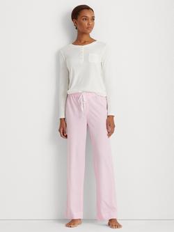 Lauren Ralph Lauren Core Stripe Cotton Pyjama Bottoms, Pink