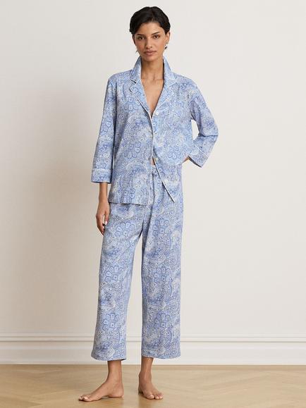 Lauren Ralph Lauren Paisley Capri Pyjama Set, Blue/Multi