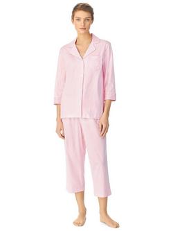 Lauren Ralph Lauren 3/4 Sleeve Capri Stripe Pyjamas, Pink/Multi