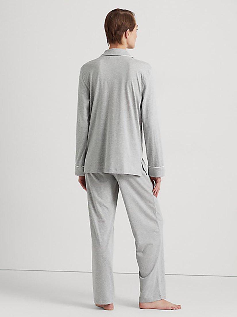 Product image 2 of 4, which shows Lauren Ralph Lauren Contrast Trim Pyjama Set, Grey, XS