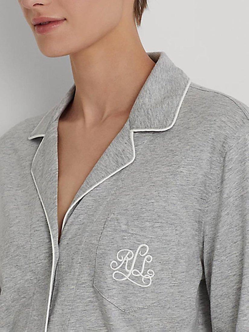 Product image 3 of 4, which shows Lauren Ralph Lauren Contrast Trim Pyjama Set, Grey, XS
