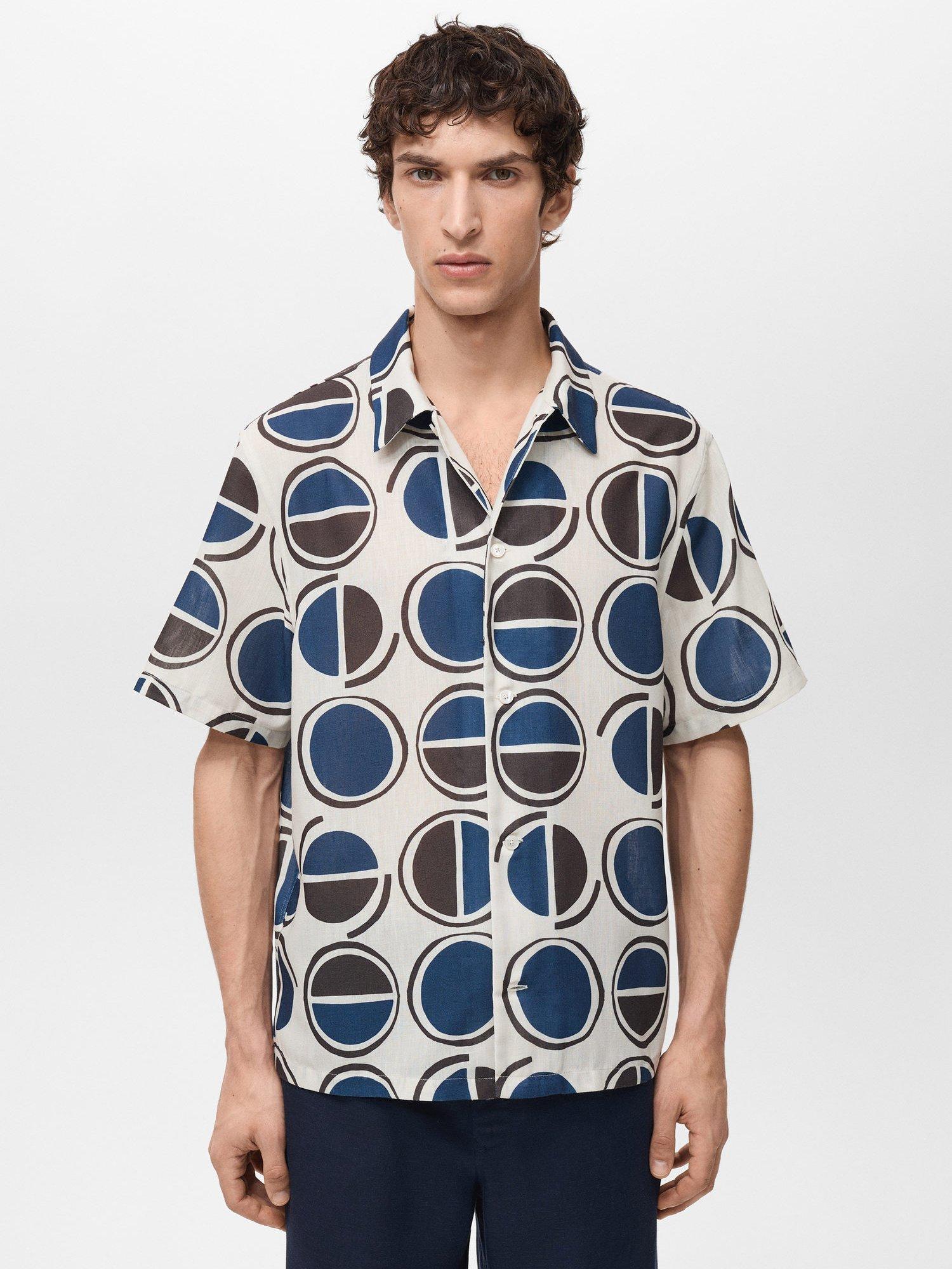 Product image 1 of 8, which shows Mango Begur Geometric Print Shirt, White, S