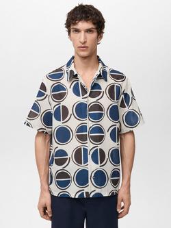 Mango Begur Geometric Print Shirt, White, White