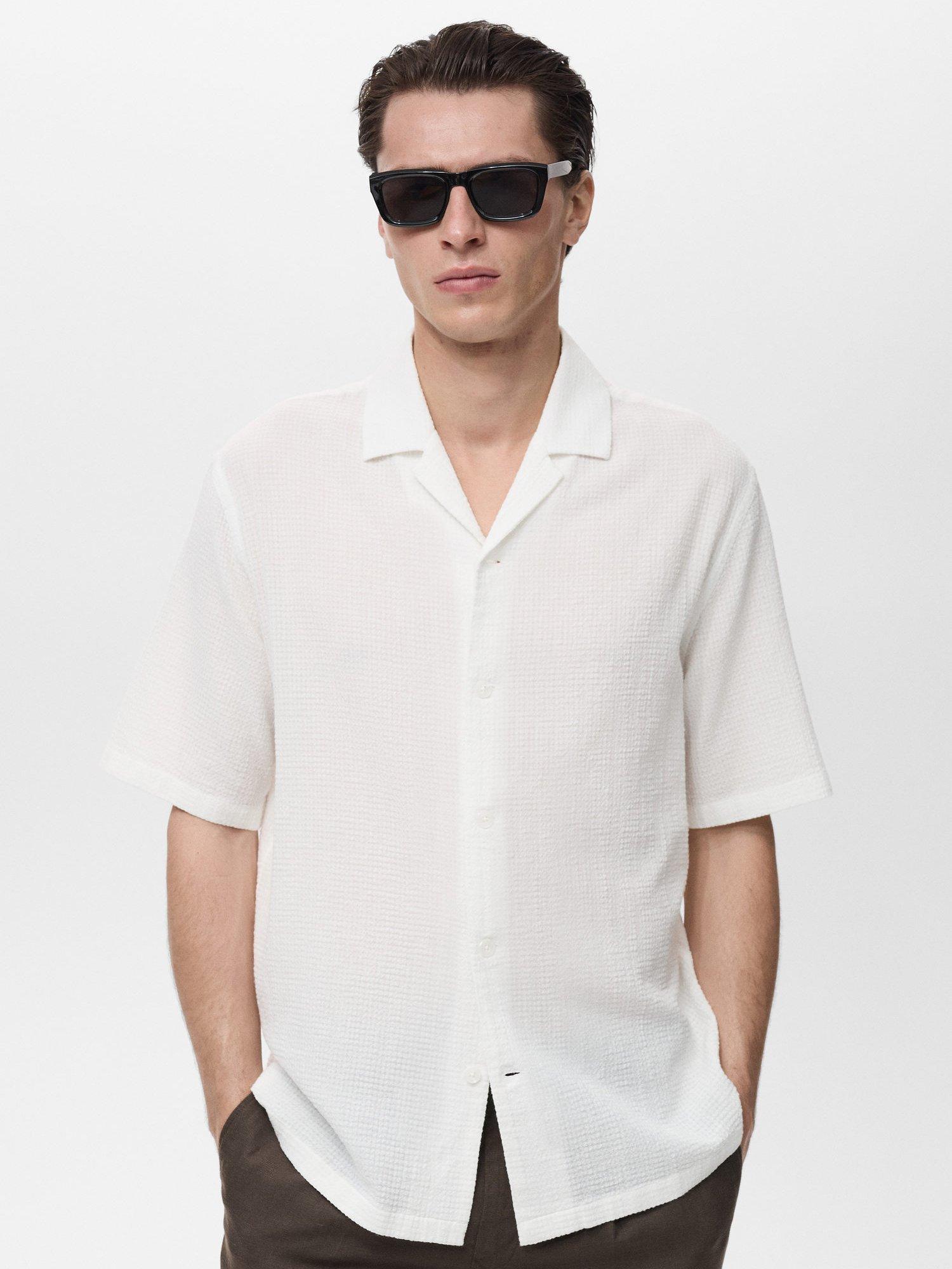 Product image 1 of 8, which shows Mango Deia Textured Cotton Shirt, White, XS