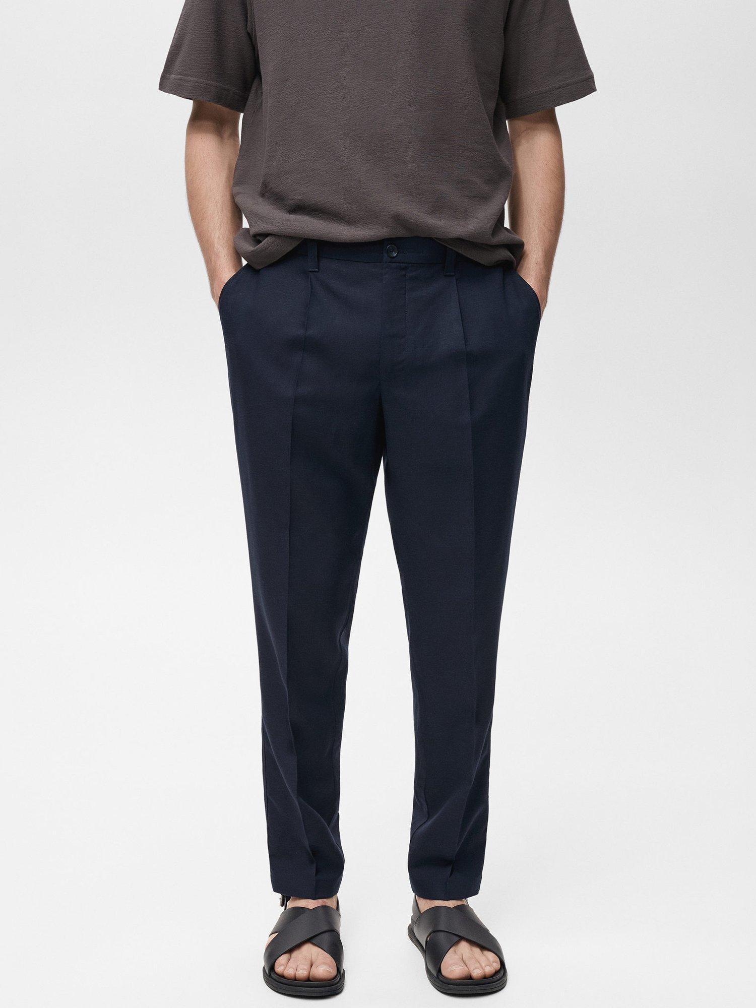 Mango Delave Linen Blend Straight Leg Trousers, Navy