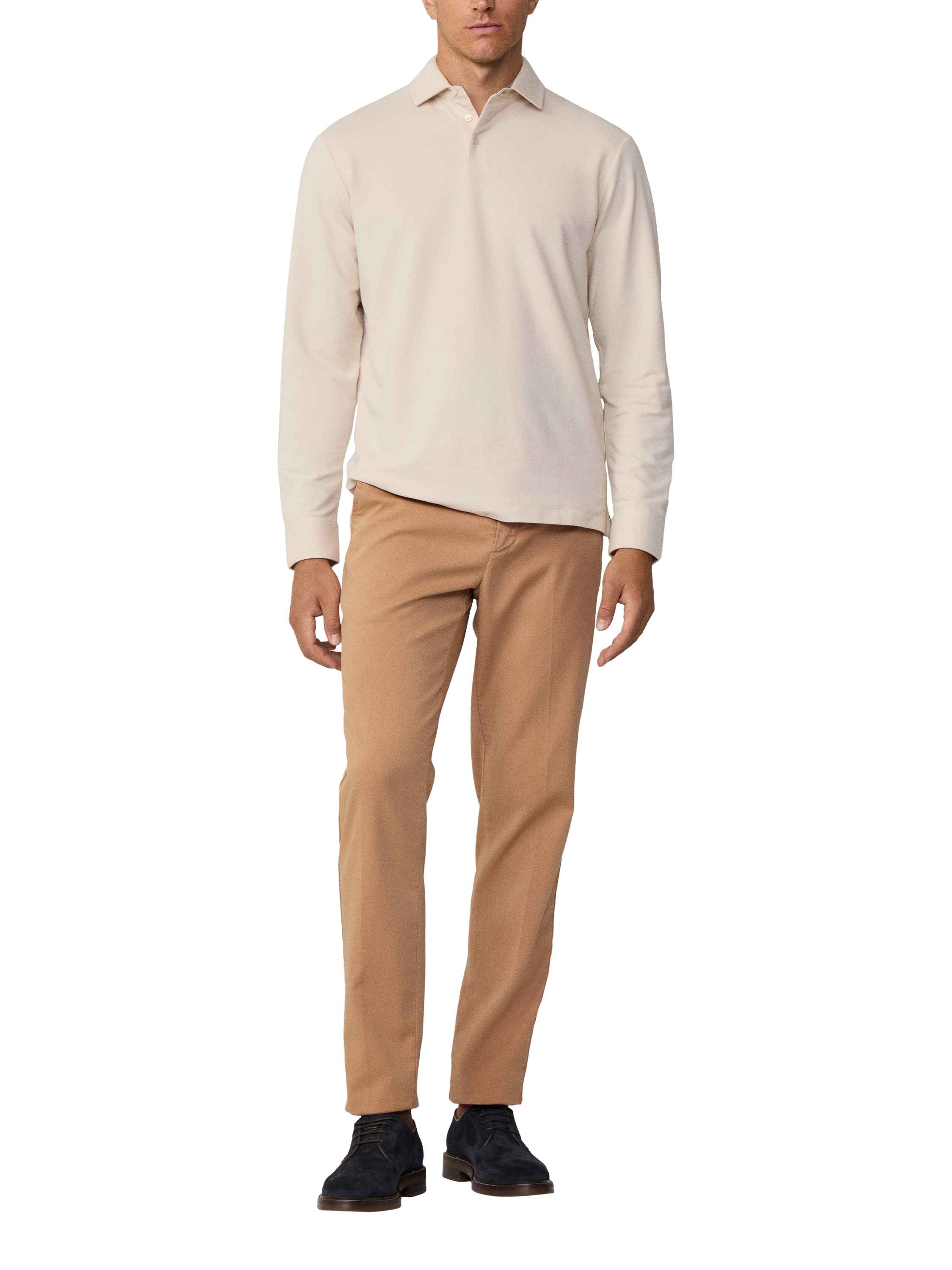 Product image 1 of 7, which shows Hackett London Cotton Long Sleeve Polo Shirt, Off White, XXXL