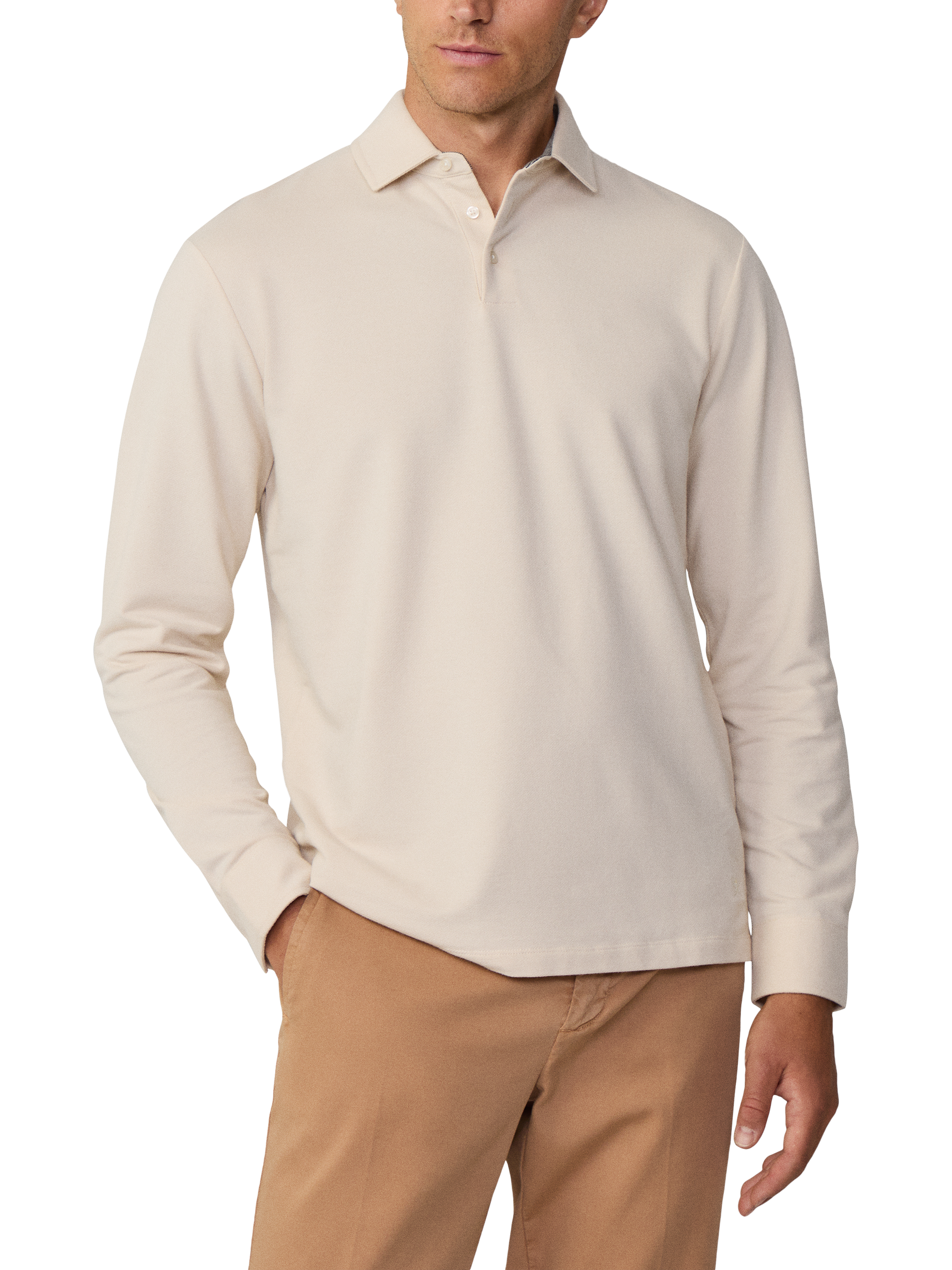 Product image 2 of 7, which shows Hackett London Cotton Long Sleeve Polo Shirt, Off White, XXXL