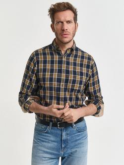 GANT Cotton Regular Fit Flannel Check Shirt, Evening Blue, Evening Blue