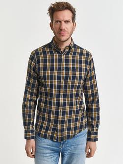 GANT Cotton Regular Fit Flannel Check Shirt, Evening Blue - view 2, Evening Blue