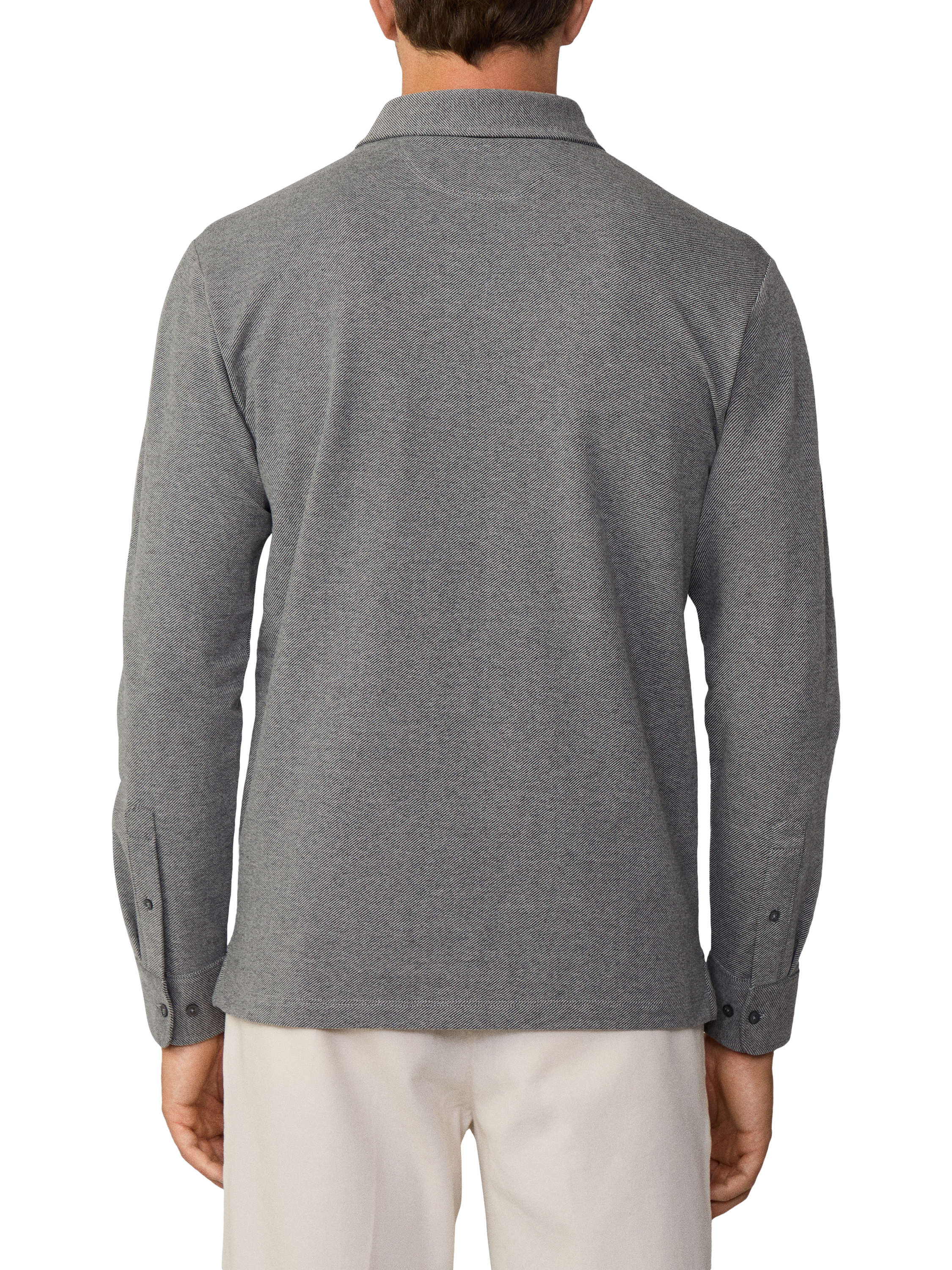 Product image 3 of 6, which shows Hackett London Cotton Blend Regular Fit Long Sleeve Polo Shirt, Granite Grey, XXXL