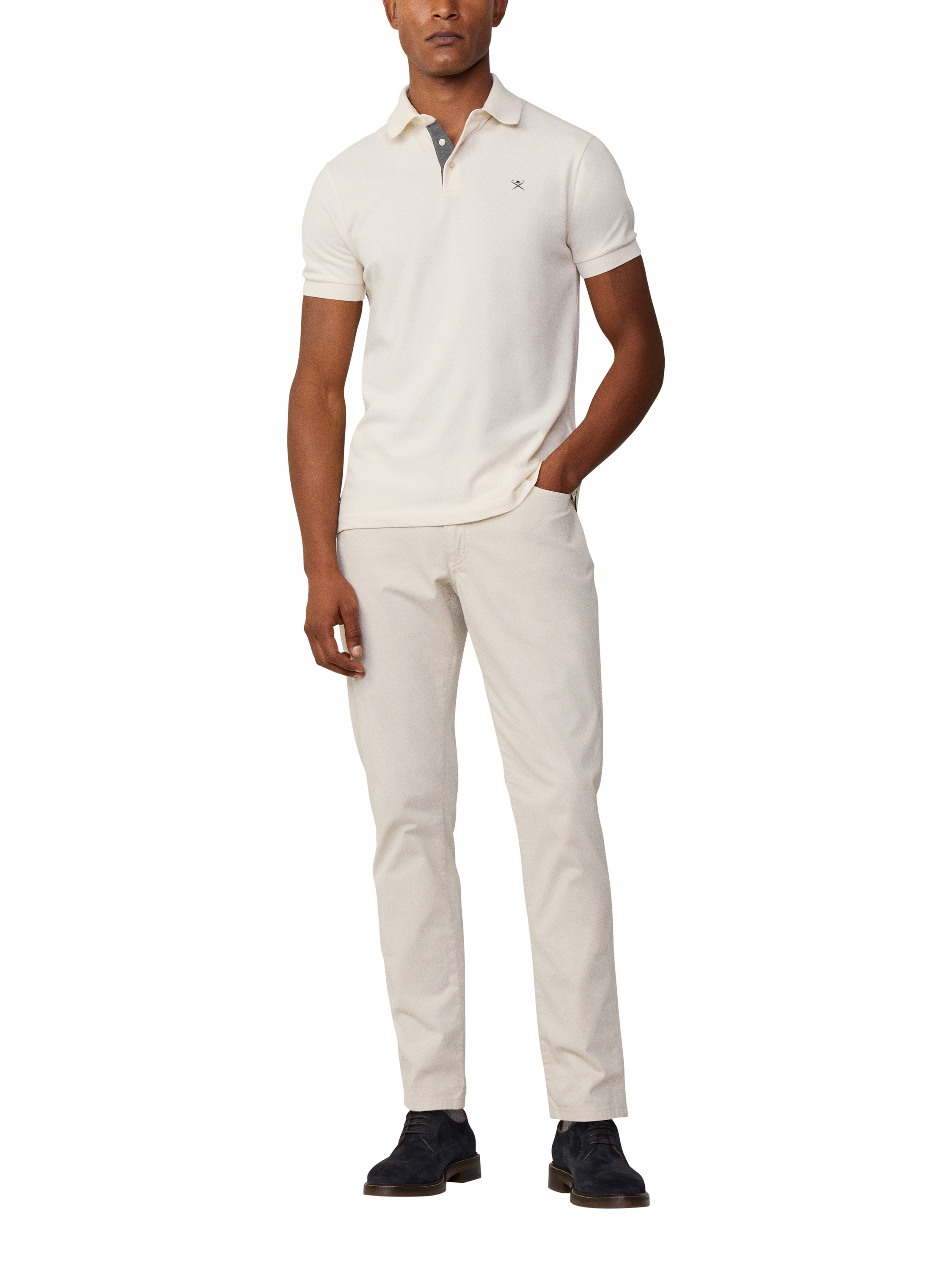 Product image 1 of 6, which shows Hackett London Cotton Blend Regular Fit Short Sleeve Polo Shirt, Off White, XXXL