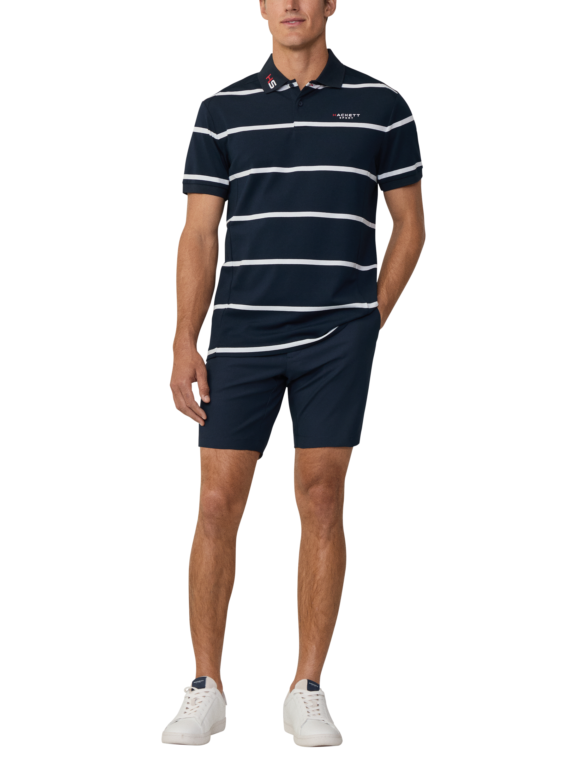 Product image 2 of 6, which shows Hackett London Cotton Blend Regular Fit Sports Polo Shirt, Navy/White, XXL