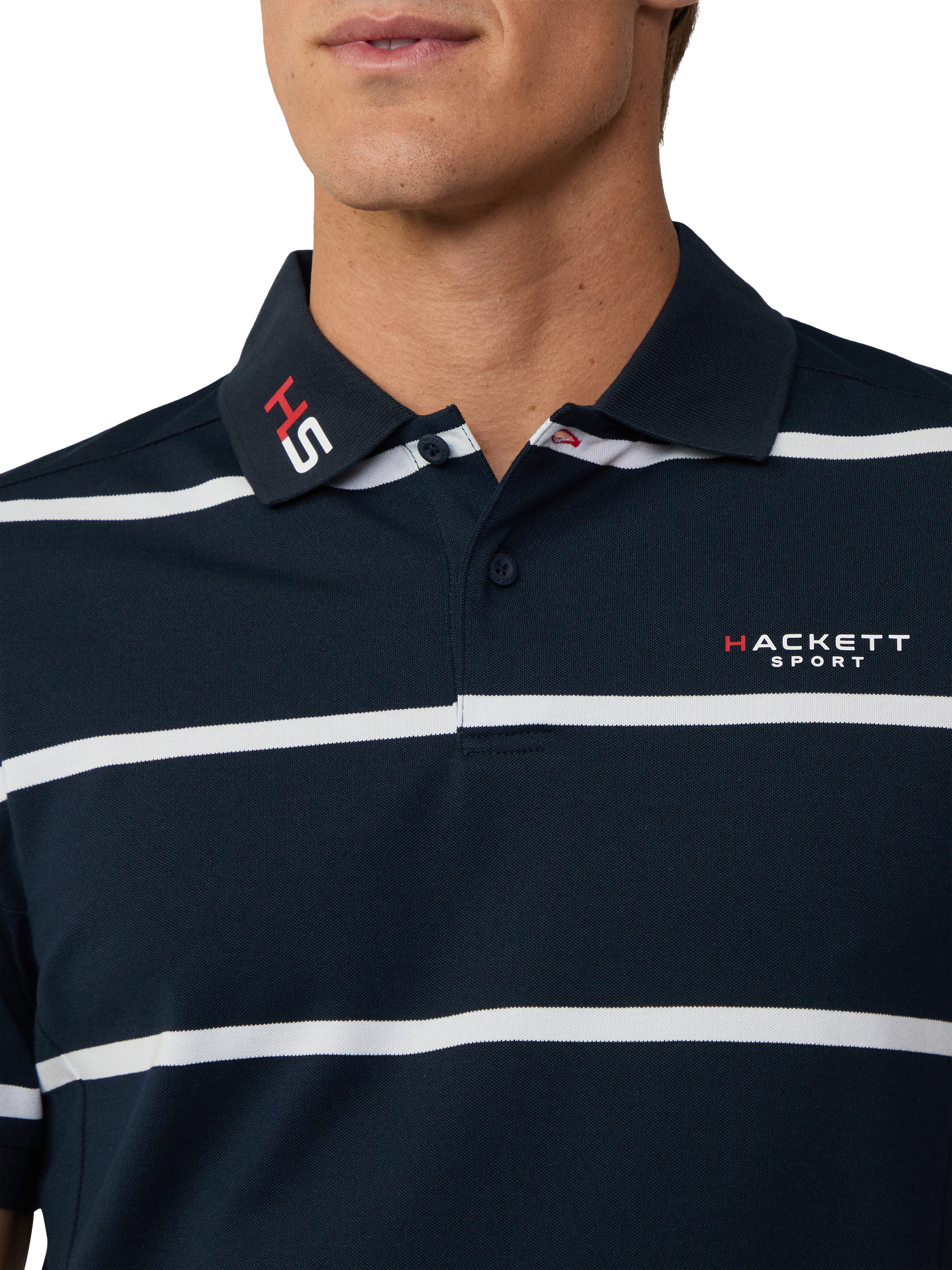 Product image 4 of 6, which shows Hackett London Cotton Blend Regular Fit Sports Polo Shirt, Navy/White, XXL