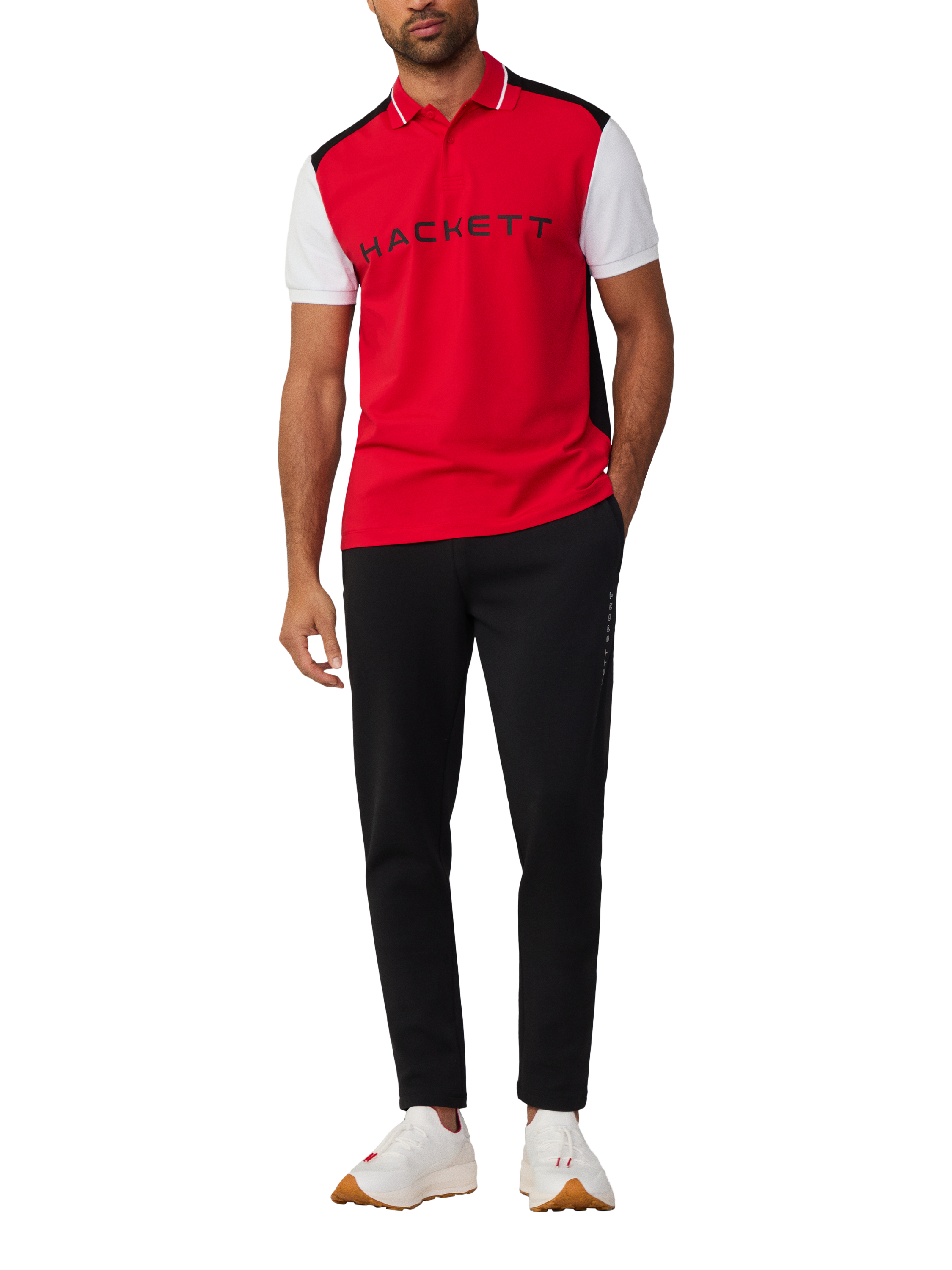 Product image 1 of 6, which shows Hackett London Sport Cotton Blend Regular Fit Short Sleeve Polo Shirt, Race Red, XS