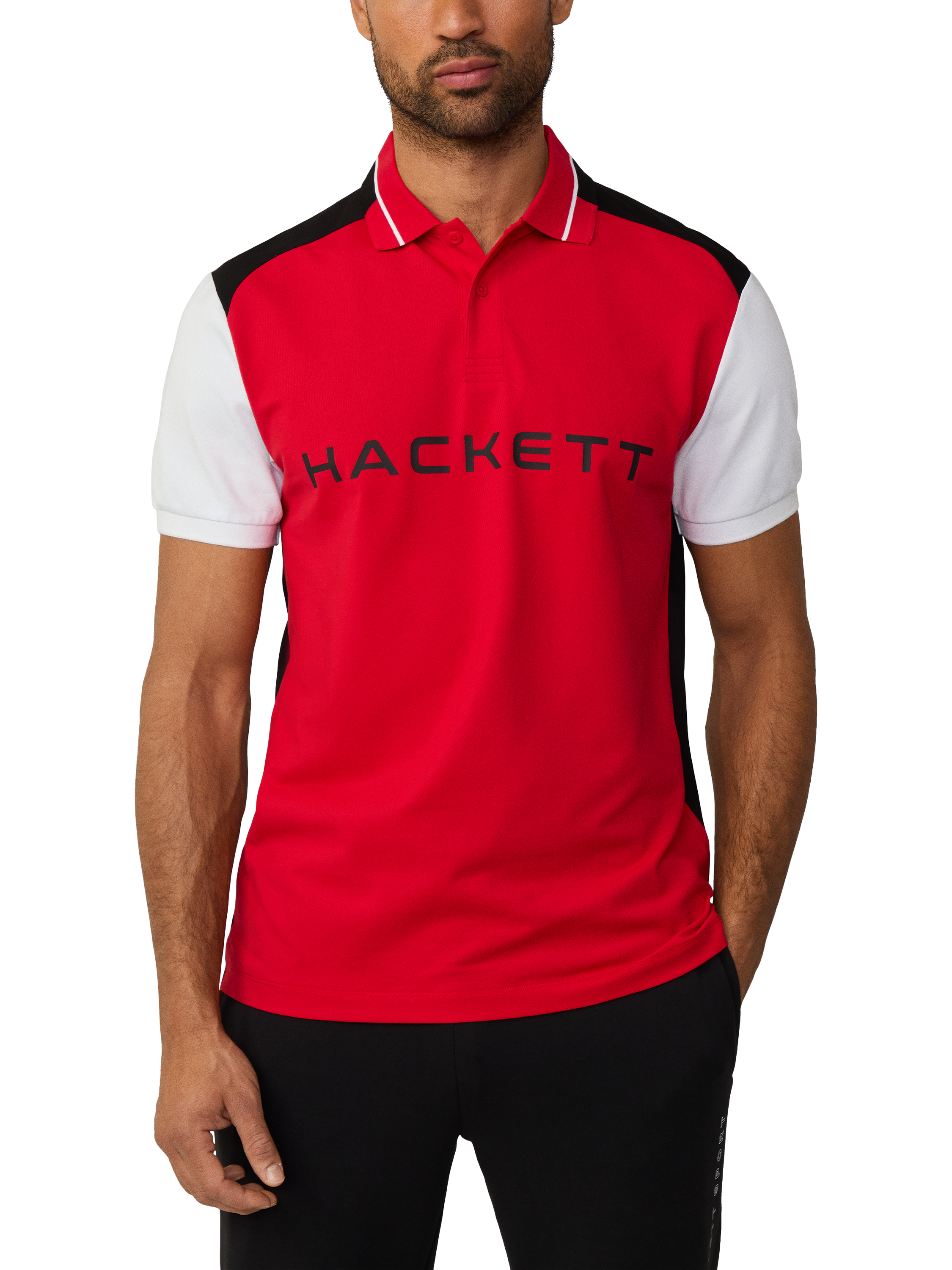 Product image 2 of 6, which shows Hackett London Sport Cotton Blend Regular Fit Short Sleeve Polo Shirt, Race Red, XS