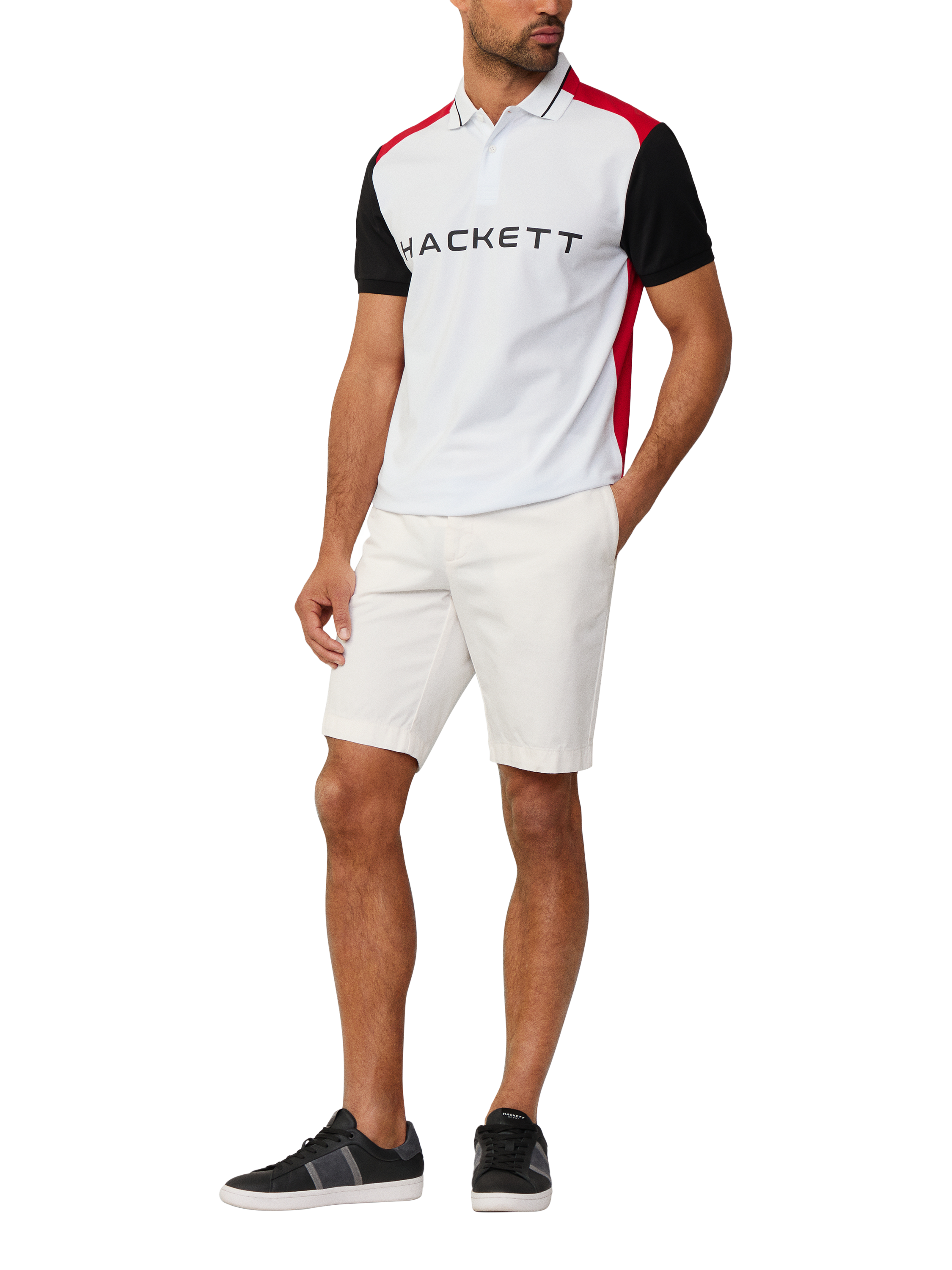Product image 1 of 6, which shows Hackett London Sport Cotton Blend Regular Fit Short Sleeve Polo Shirt, White, XS