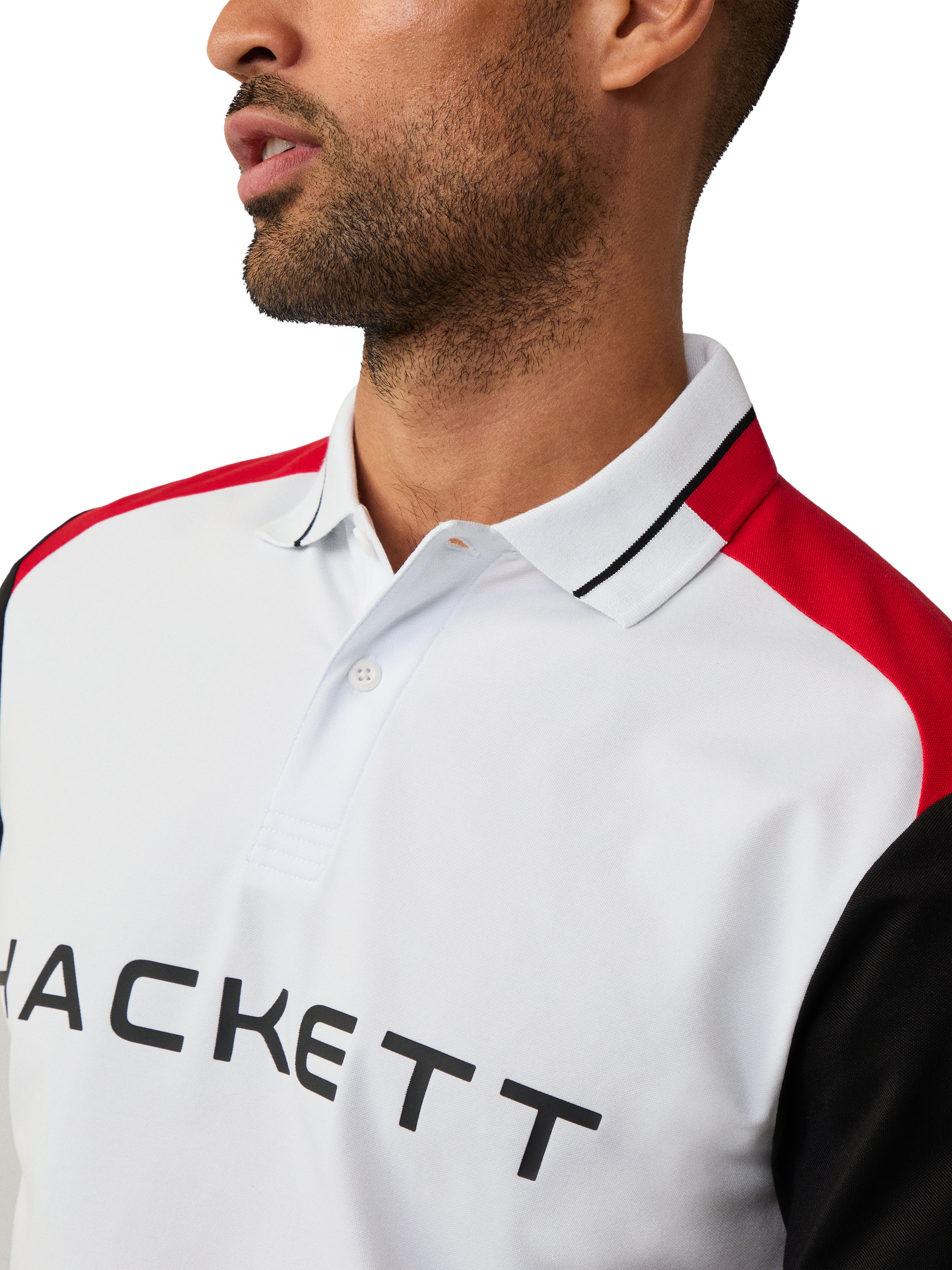 Product image 4 of 6, which shows Hackett London Sport Cotton Blend Regular Fit Short Sleeve Polo Shirt, White, XS