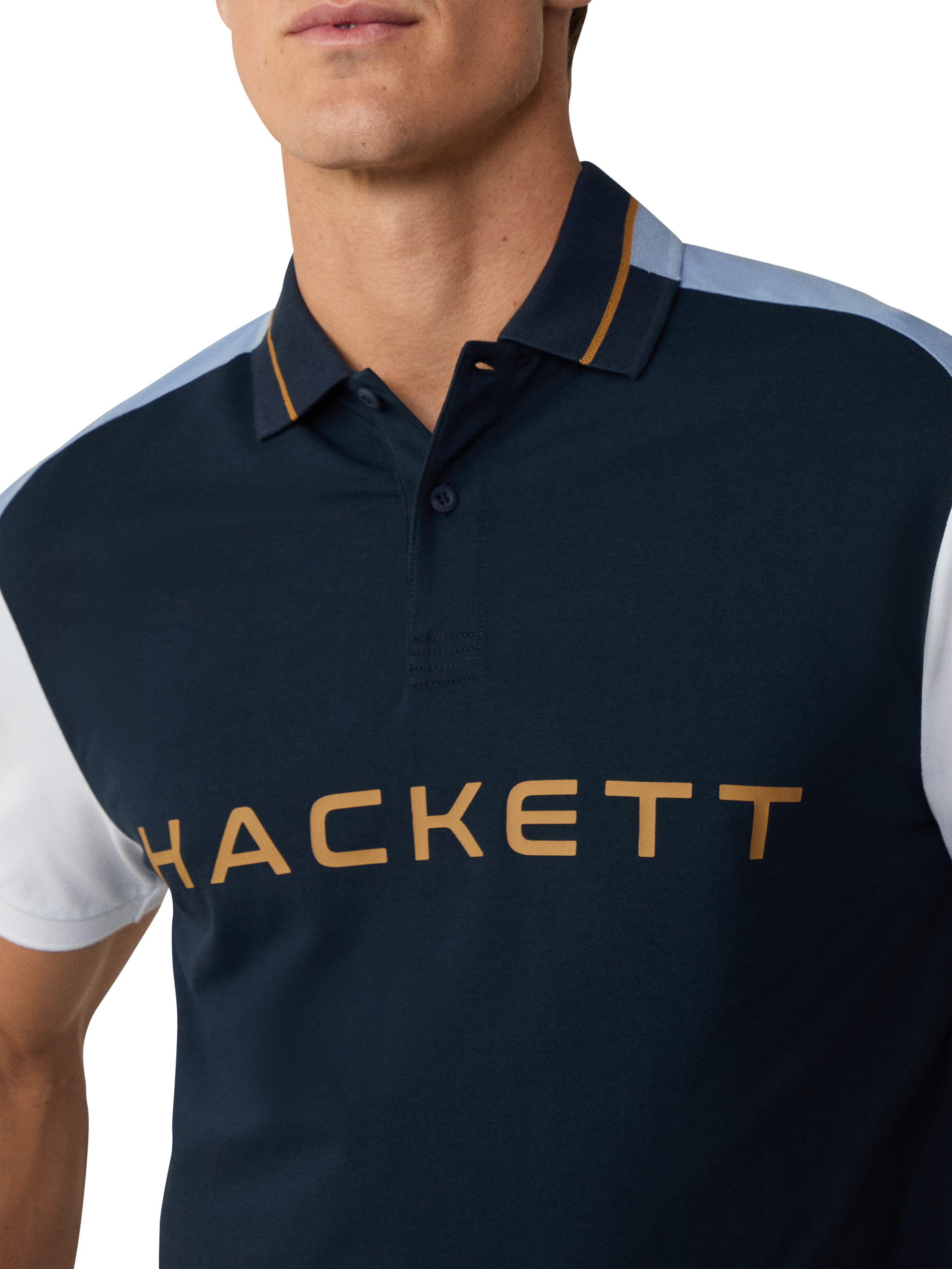 Product image 4 of 6, which shows Hackett London Sport Cotton Blend Regular Fit Short Sleeve Polo Shirt, Navy, XS