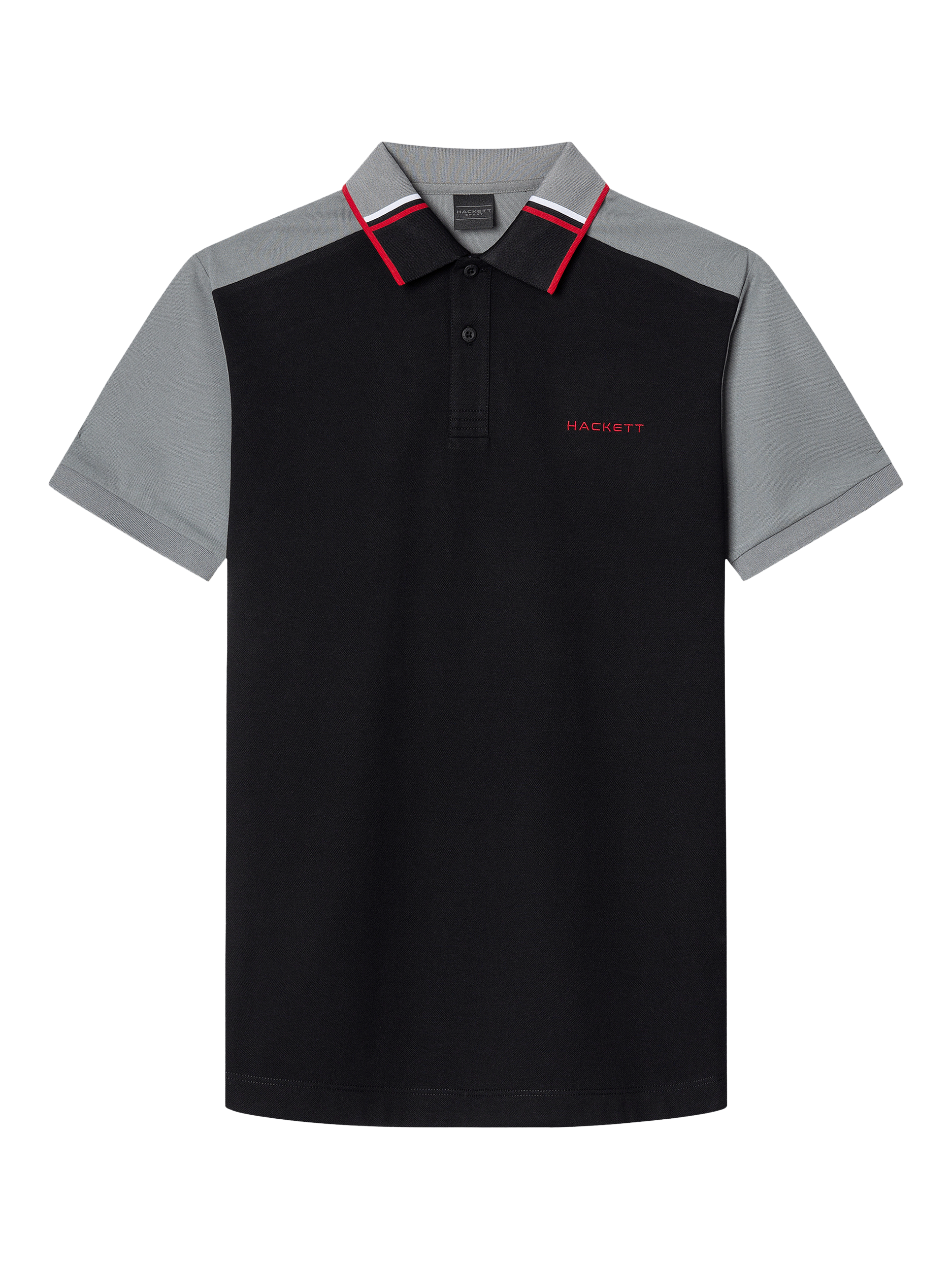 Product image 5 of 6, which shows Hackett London Cotton Blend Regular Fit Two-Toned Polo Shirt, Black, XXL