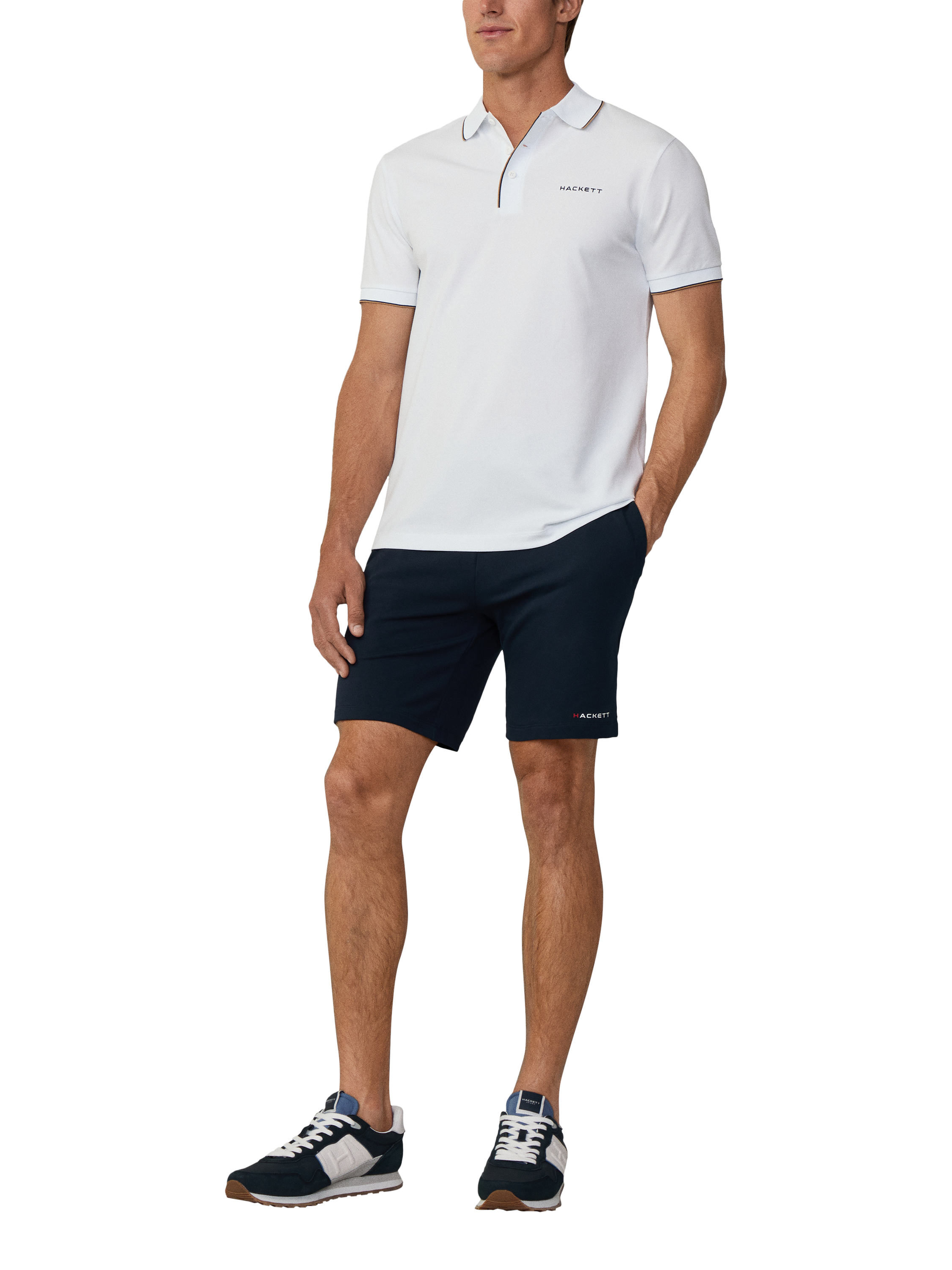 Product image 1 of 6, which shows Hackett London Sports Cotton Blend Regular Fit Short Sleeve Polo Shirt, White, XXL