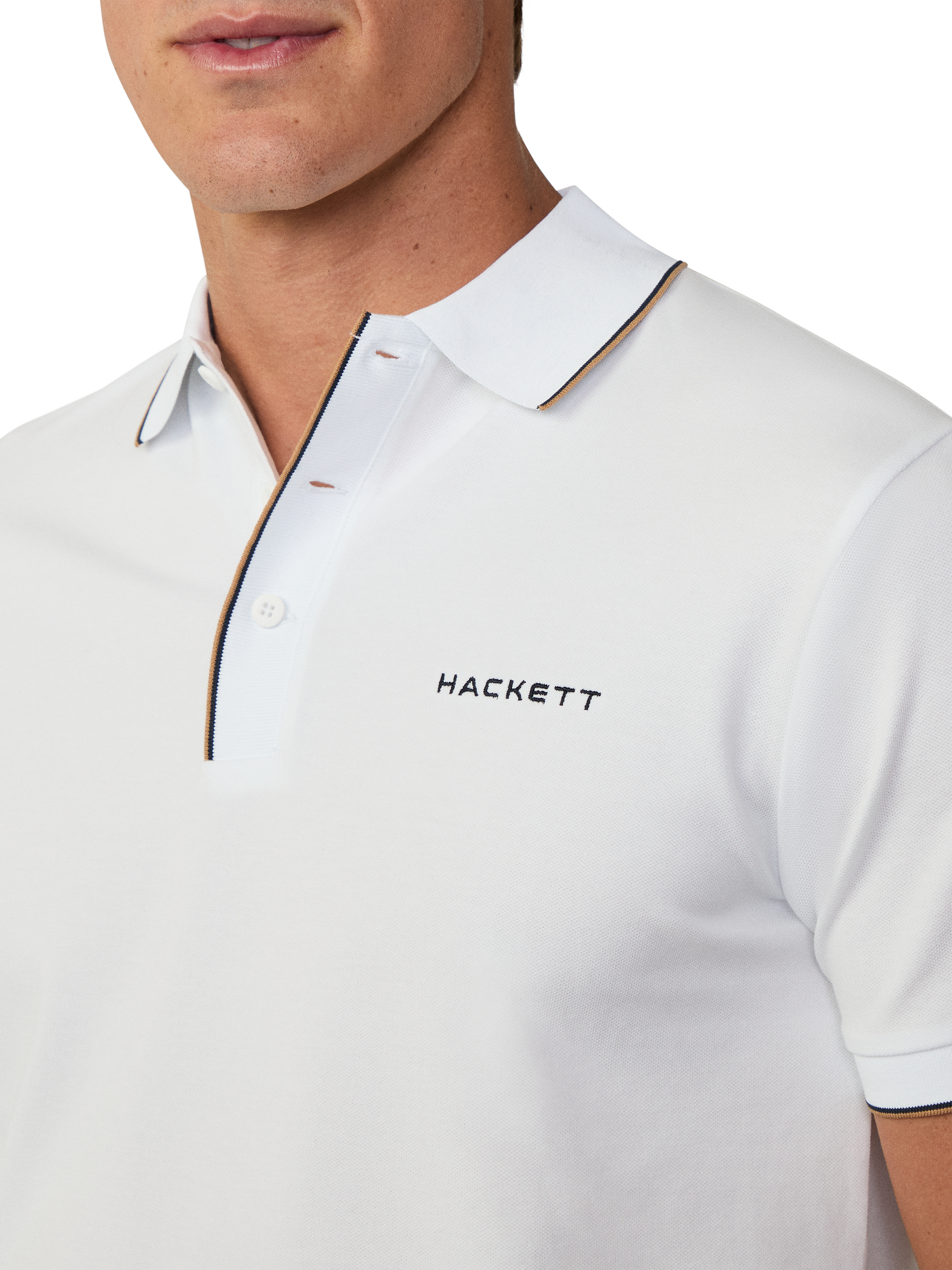 Product image 4 of 6, which shows Hackett London Sports Cotton Blend Regular Fit Short Sleeve Polo Shirt, White, XXL