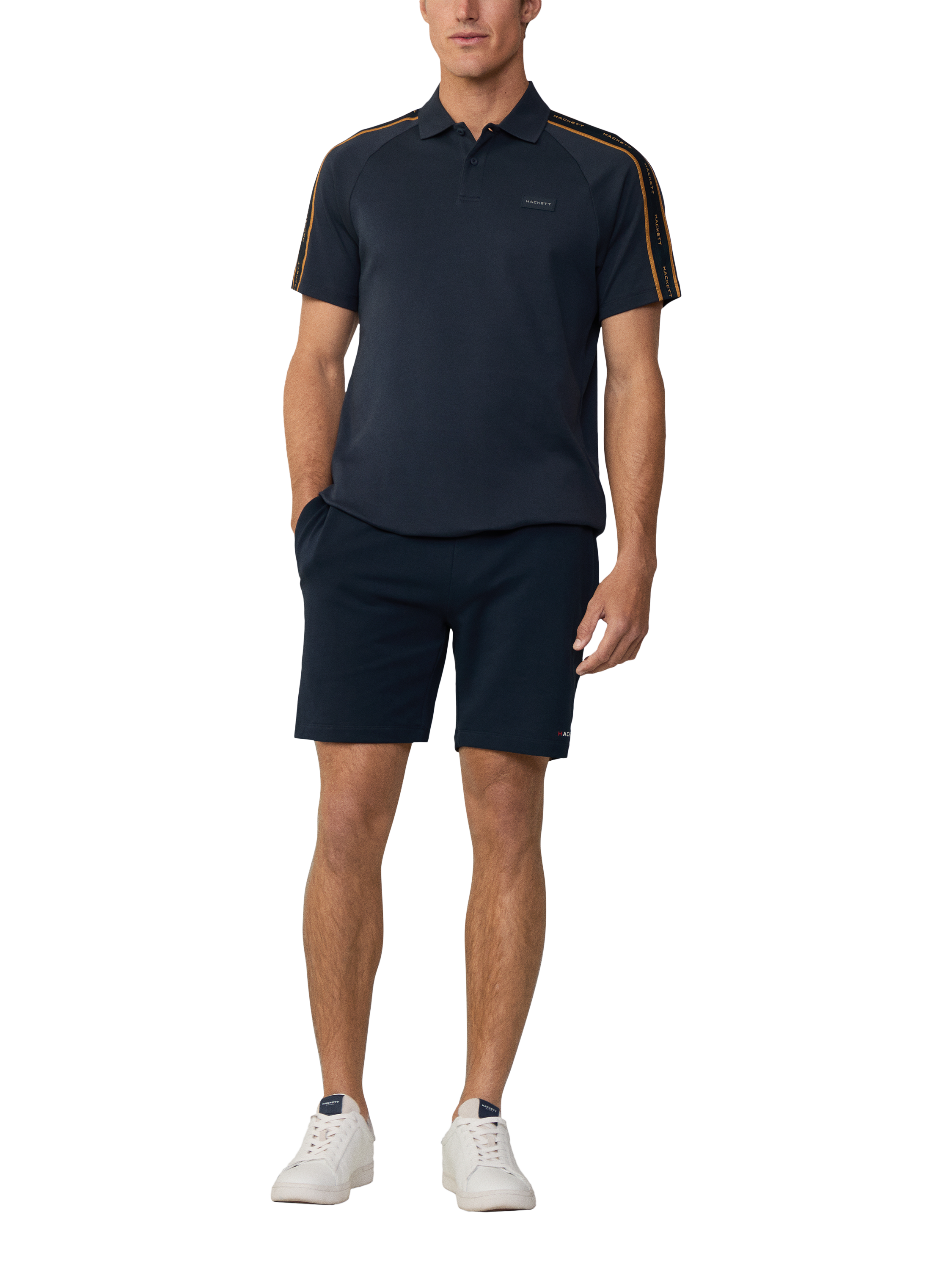 Product image 1 of 6, which shows Hackett London Sports Cotton Blend Regular Fit Short Sleeve Polo Shirt, Navy, XXL