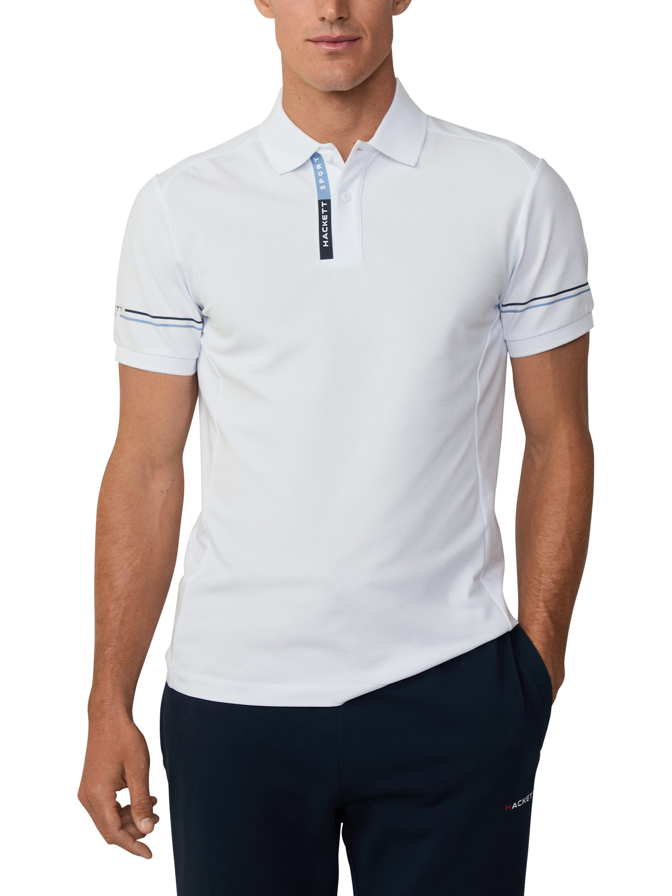 Product image 1 of 6, which shows Hackett London Cotton Blend Regular Fit Short Sleeve Sports Polo Shirt, White, XXL