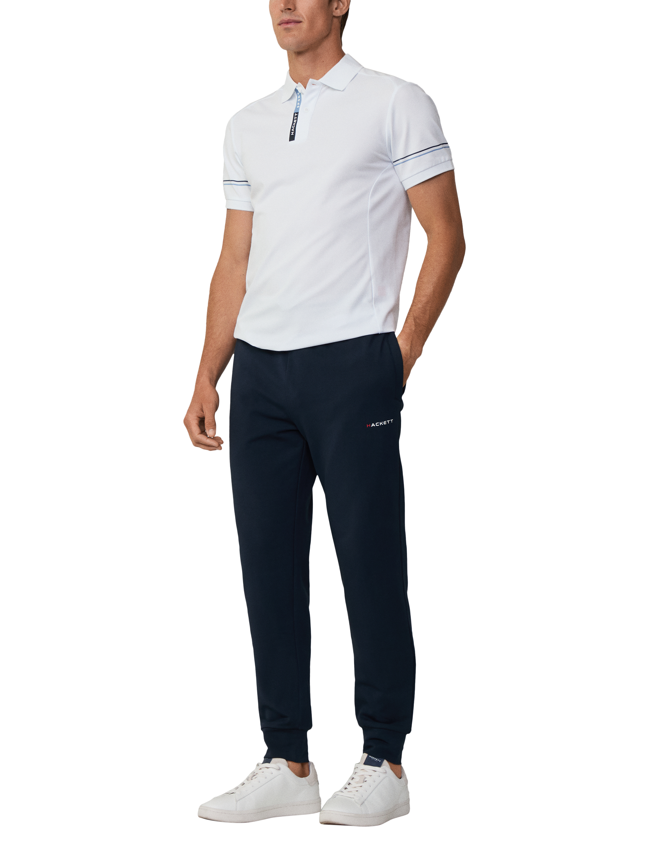 Product image 3 of 6, which shows Hackett London Cotton Blend Regular Fit Short Sleeve Sports Polo Shirt, White, XXL