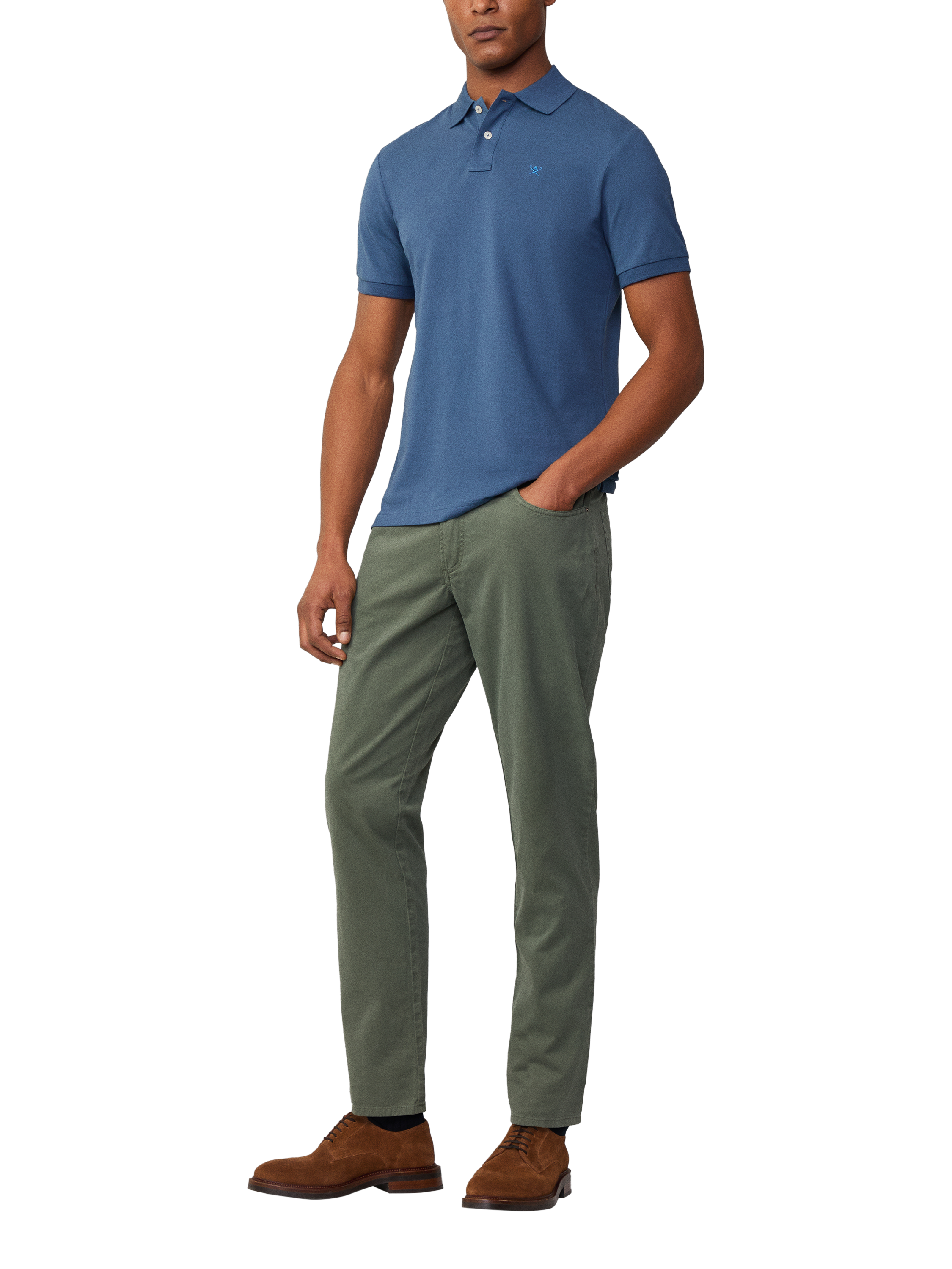 Product image 1 of 7, which shows Hackett London Cotton Slim Fit Short Sleeve Polo Shirt, Dark Denim Blue, XL