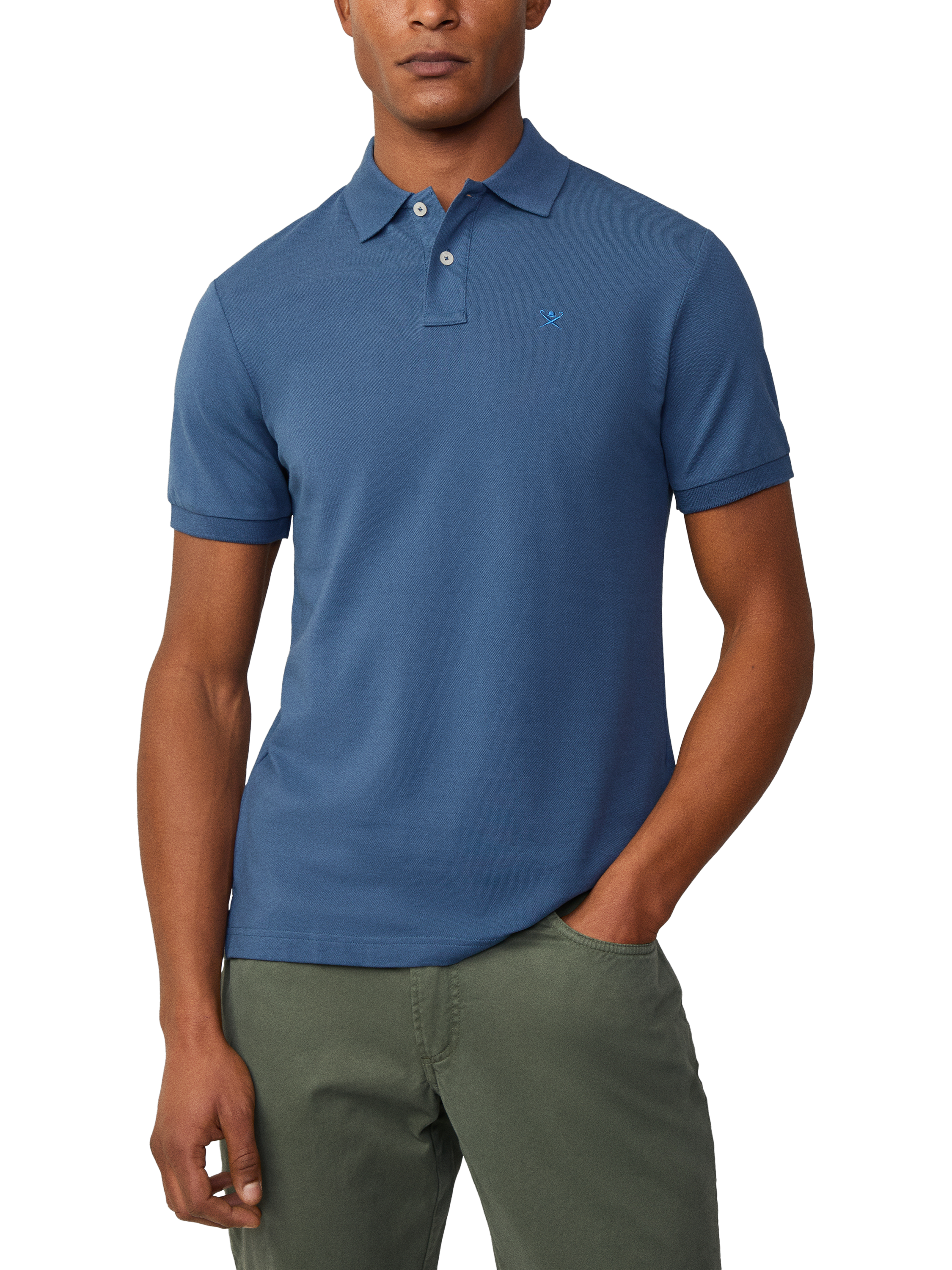 Product image 2 of 7, which shows Hackett London Cotton Slim Fit Short Sleeve Polo Shirt, Dark Denim Blue, XL