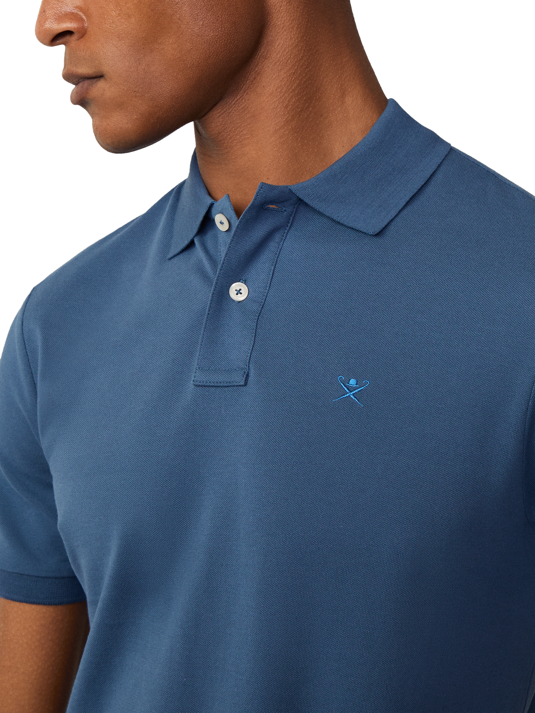 Product image 4 of 7, which shows Hackett London Cotton Slim Fit Short Sleeve Polo Shirt, Dark Denim Blue, XL