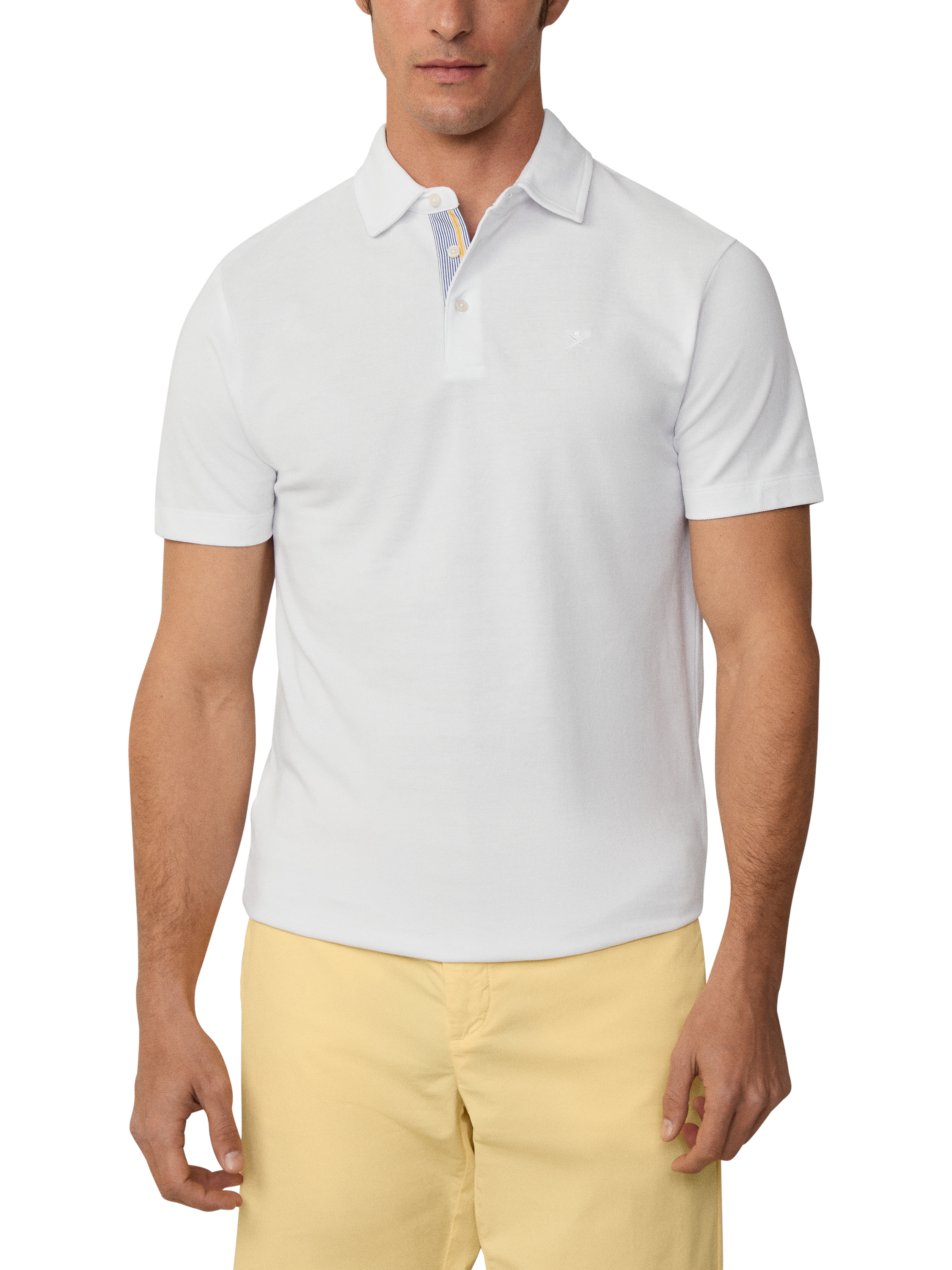 Product image 1 of 6, which shows Hackett London Cotton Regular Fit Selvedge Stripe Pique Polo Shirt, Optic White, XXL