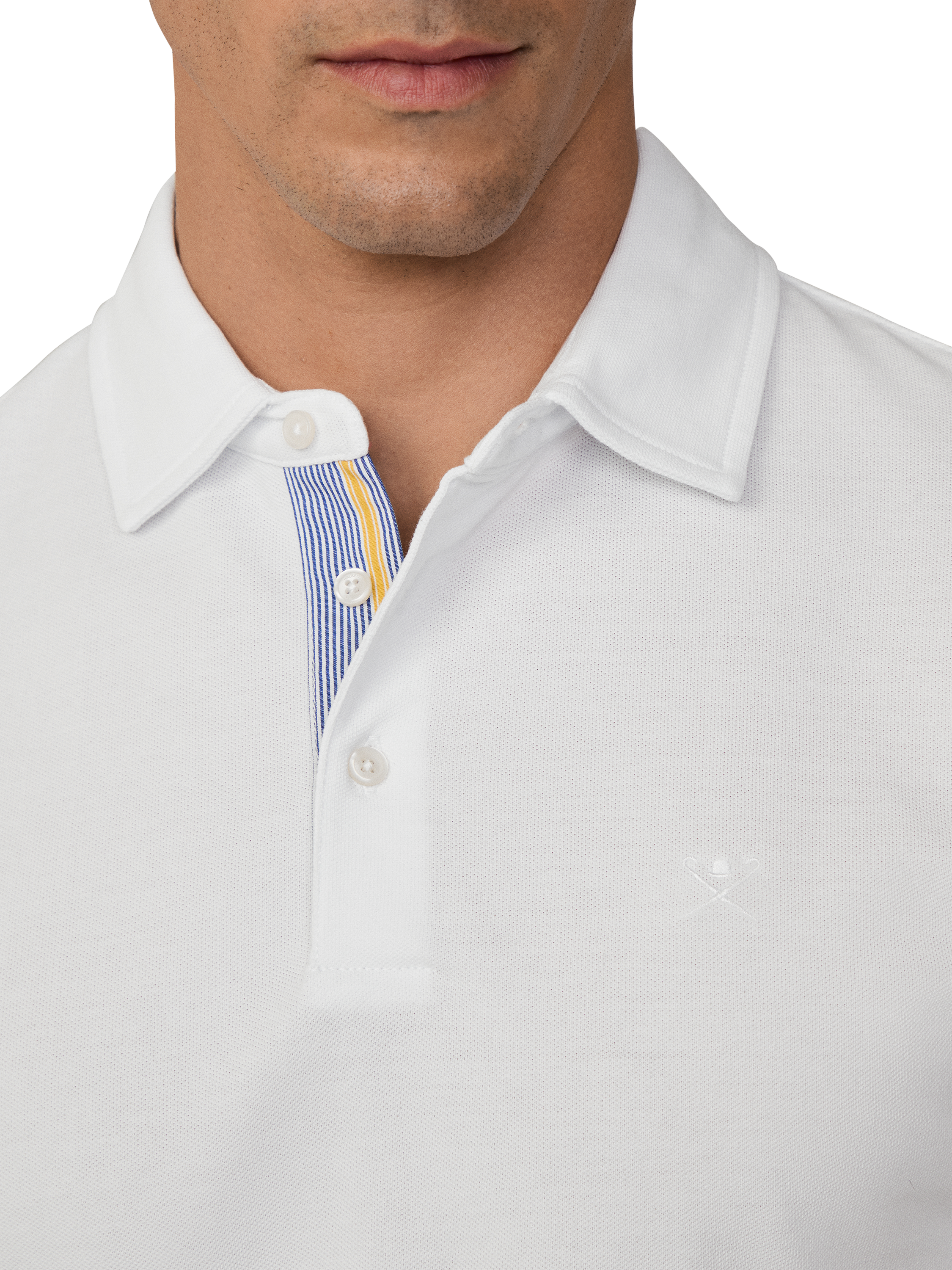 Product image 4 of 6, which shows Hackett London Cotton Regular Fit Selvedge Stripe Pique Polo Shirt, Optic White, XXL