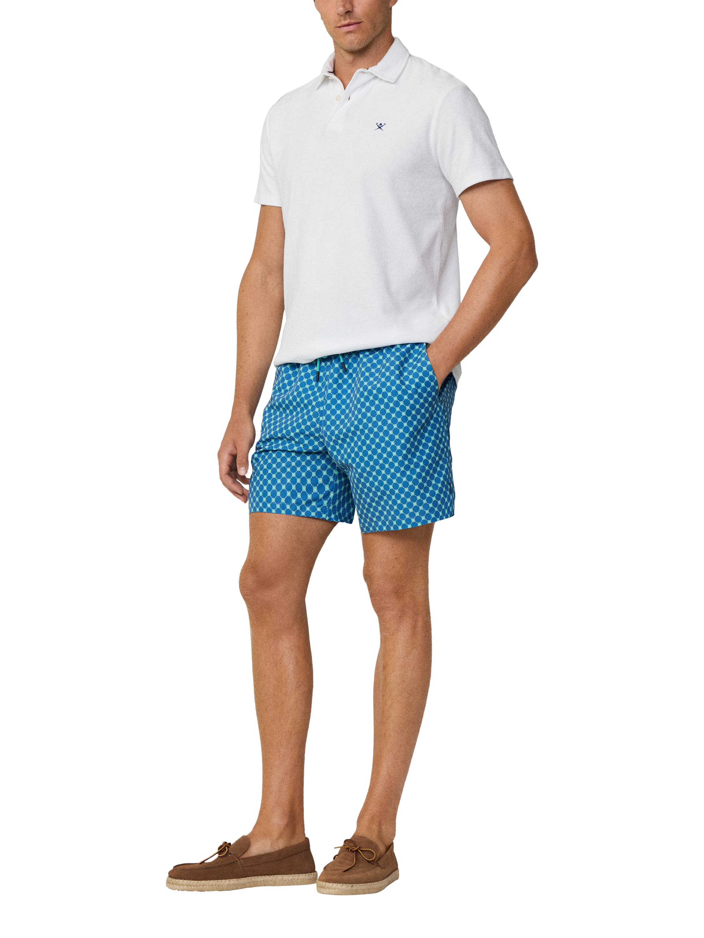 Product image 2 of 6, which shows Hackett London Cotton Regular Fit Towelling Knit Polo Shirt, Optic White, XXL