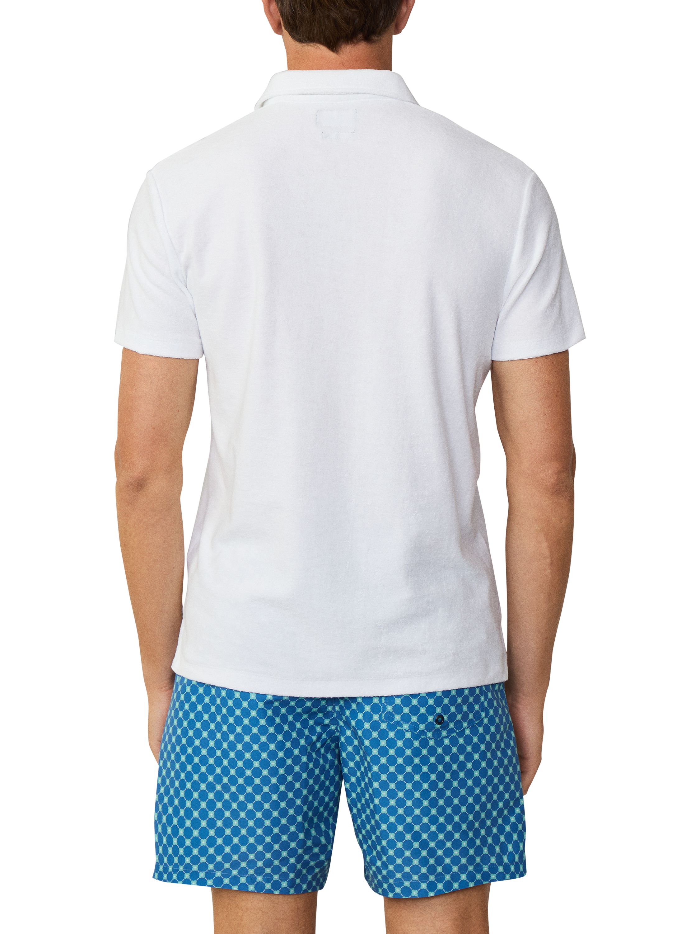 Product image 3 of 6, which shows Hackett London Cotton Regular Fit Towelling Knit Polo Shirt, Optic White, XXL