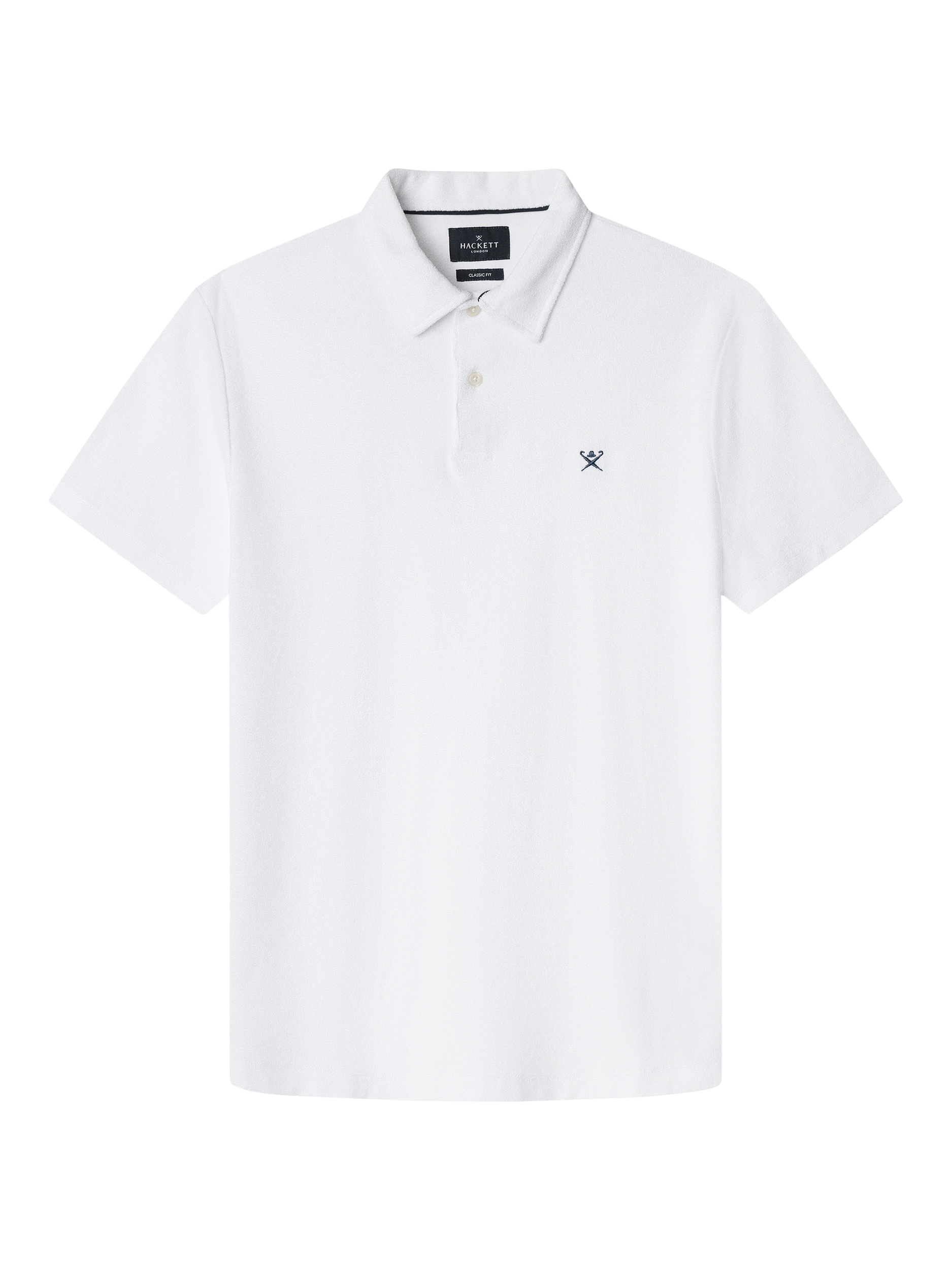 Product image 5 of 6, which shows Hackett London Cotton Regular Fit Towelling Knit Polo Shirt, Optic White, XXL