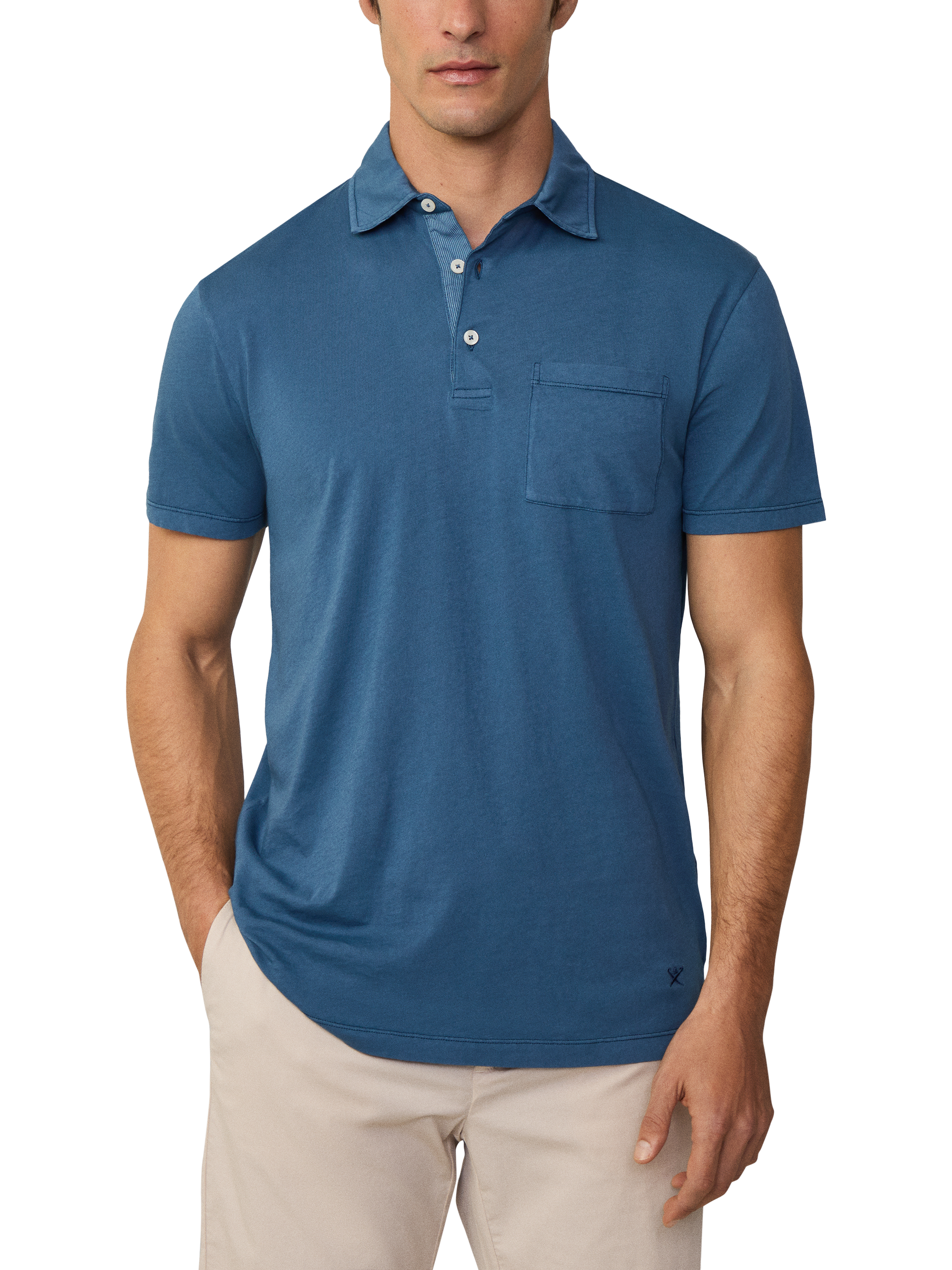 Product image 1 of 6, which shows Hackett London Cotton Regular Fit Tonal Embroidery Polo Shirt, Dark Denim Blue, XXL