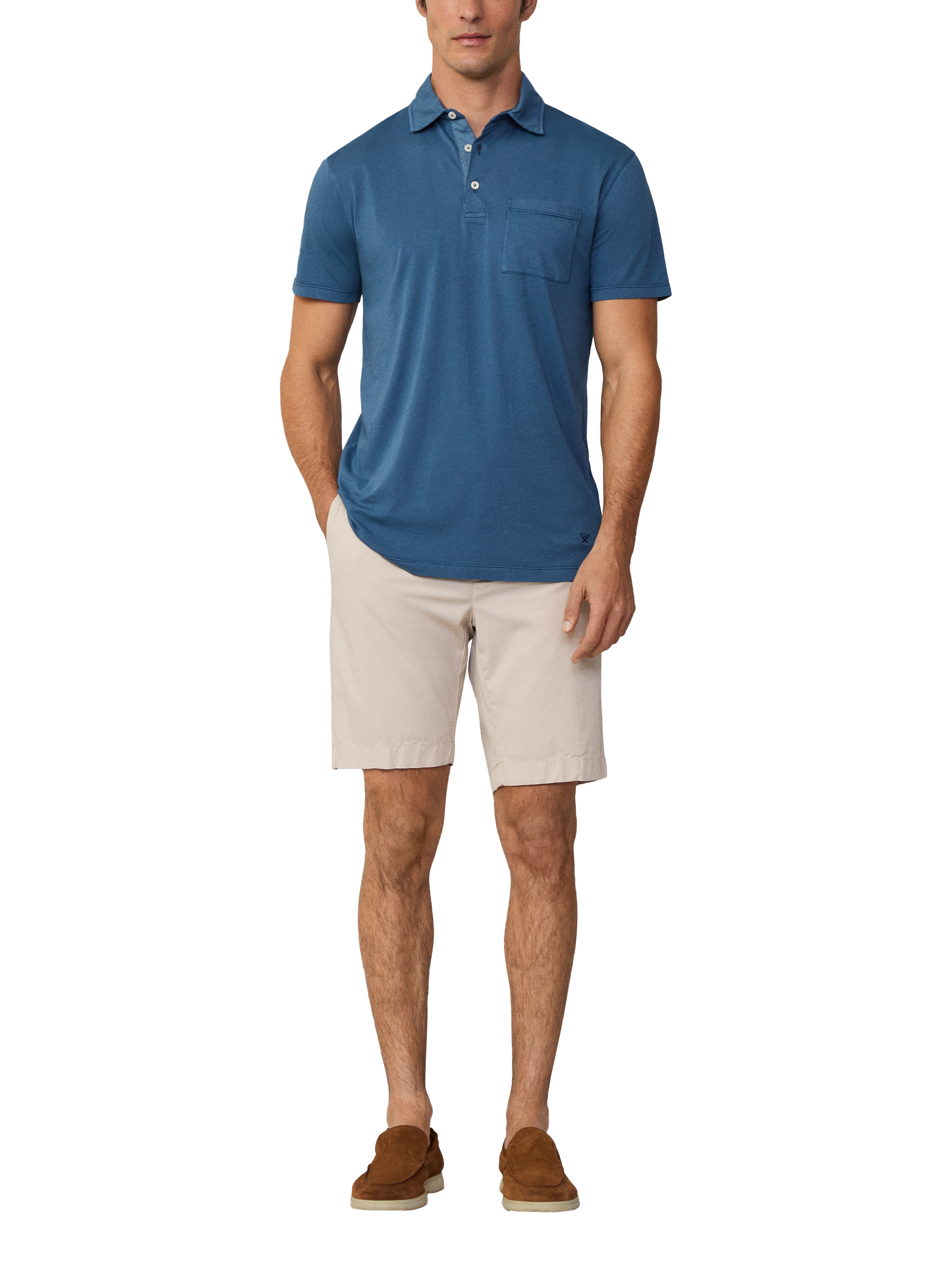 Product image 2 of 6, which shows Hackett London Cotton Regular Fit Tonal Embroidery Polo Shirt, Dark Denim Blue, XXL
