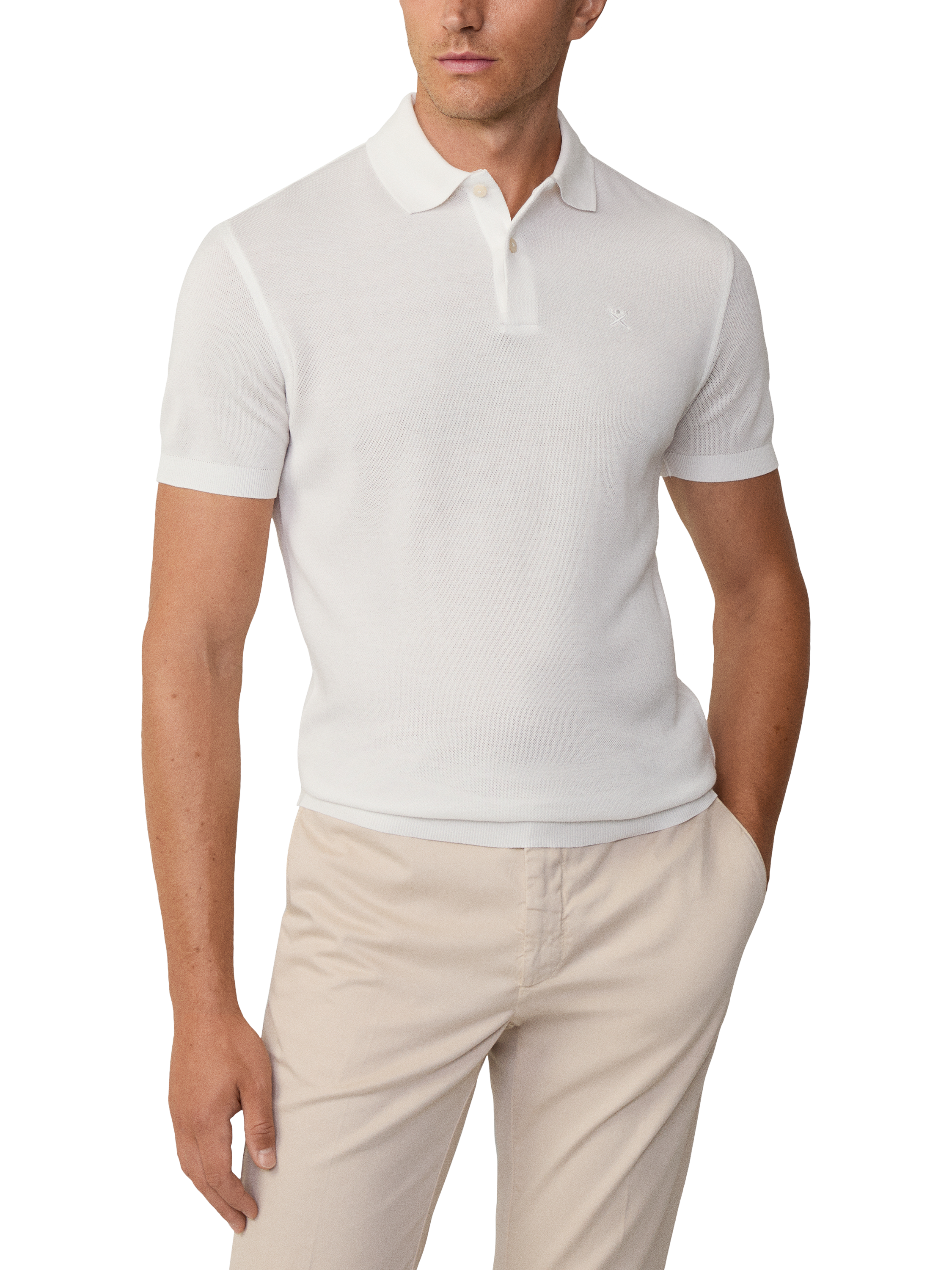 Product image 2 of 6, which shows Hackett London Cotton Pique Polo Shirt, Optic White, XS
