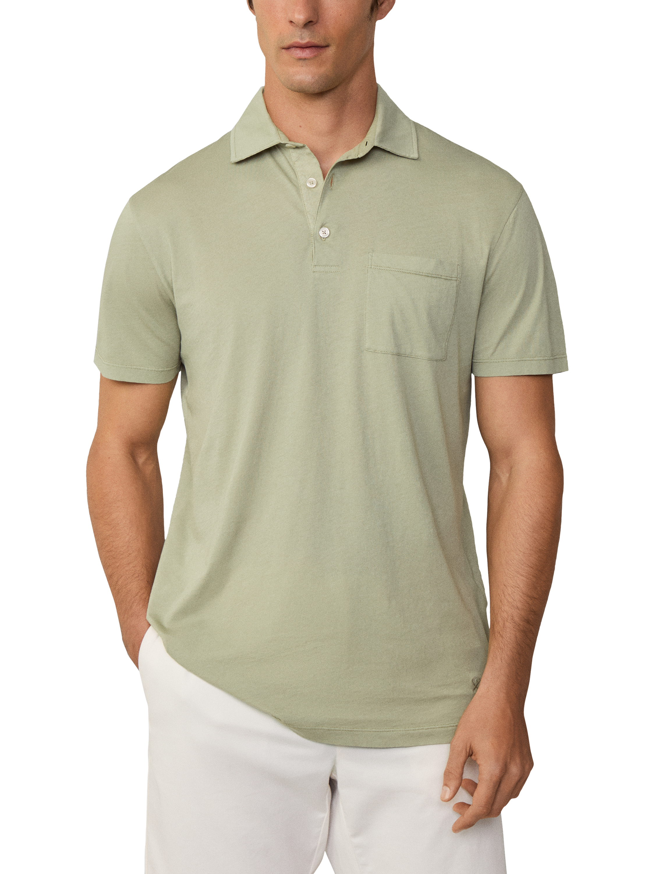 Product image 1 of 6, which shows Hackett London Cotton Regular Fit Tonal Embroidery Polo Shirt, Sage Green, XS