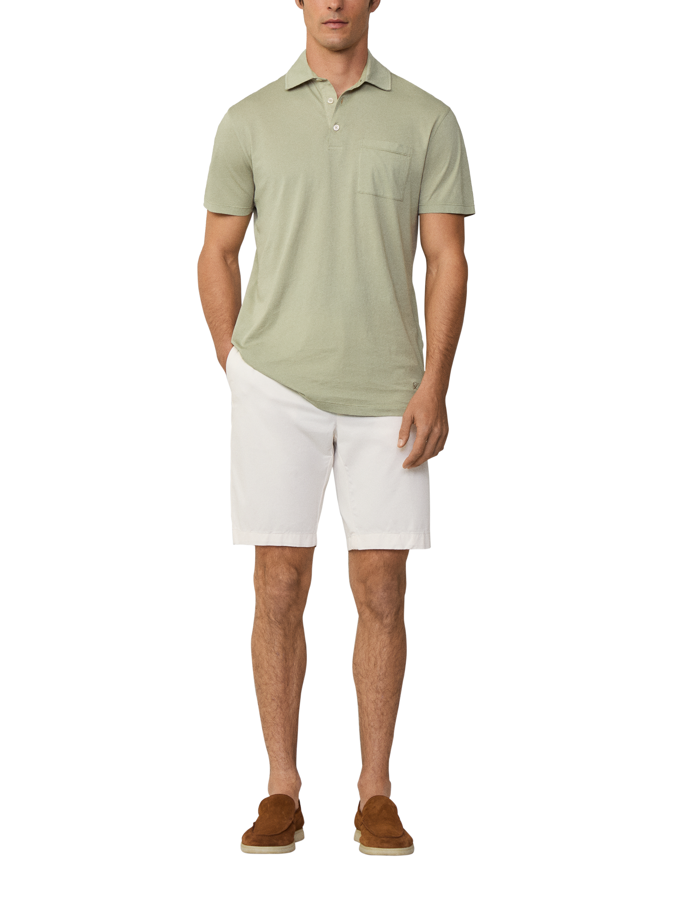 Product image 2 of 6, which shows Hackett London Cotton Regular Fit Tonal Embroidery Polo Shirt, Sage Green, XS