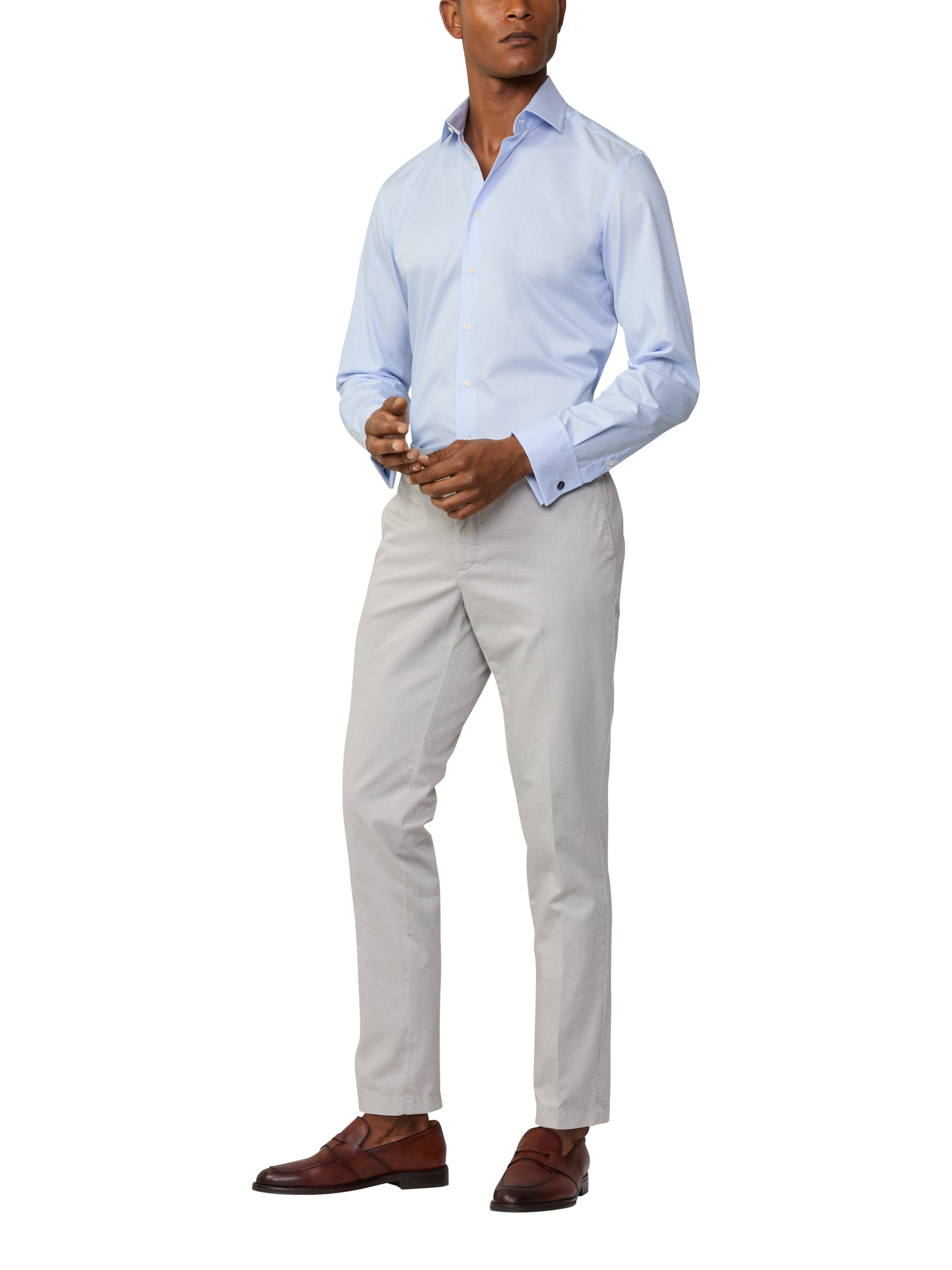 Product image 1 of 7, which shows Hackett London Cotton Tailored Fit Bengal Stripe Shirt, Sky Blue, S
