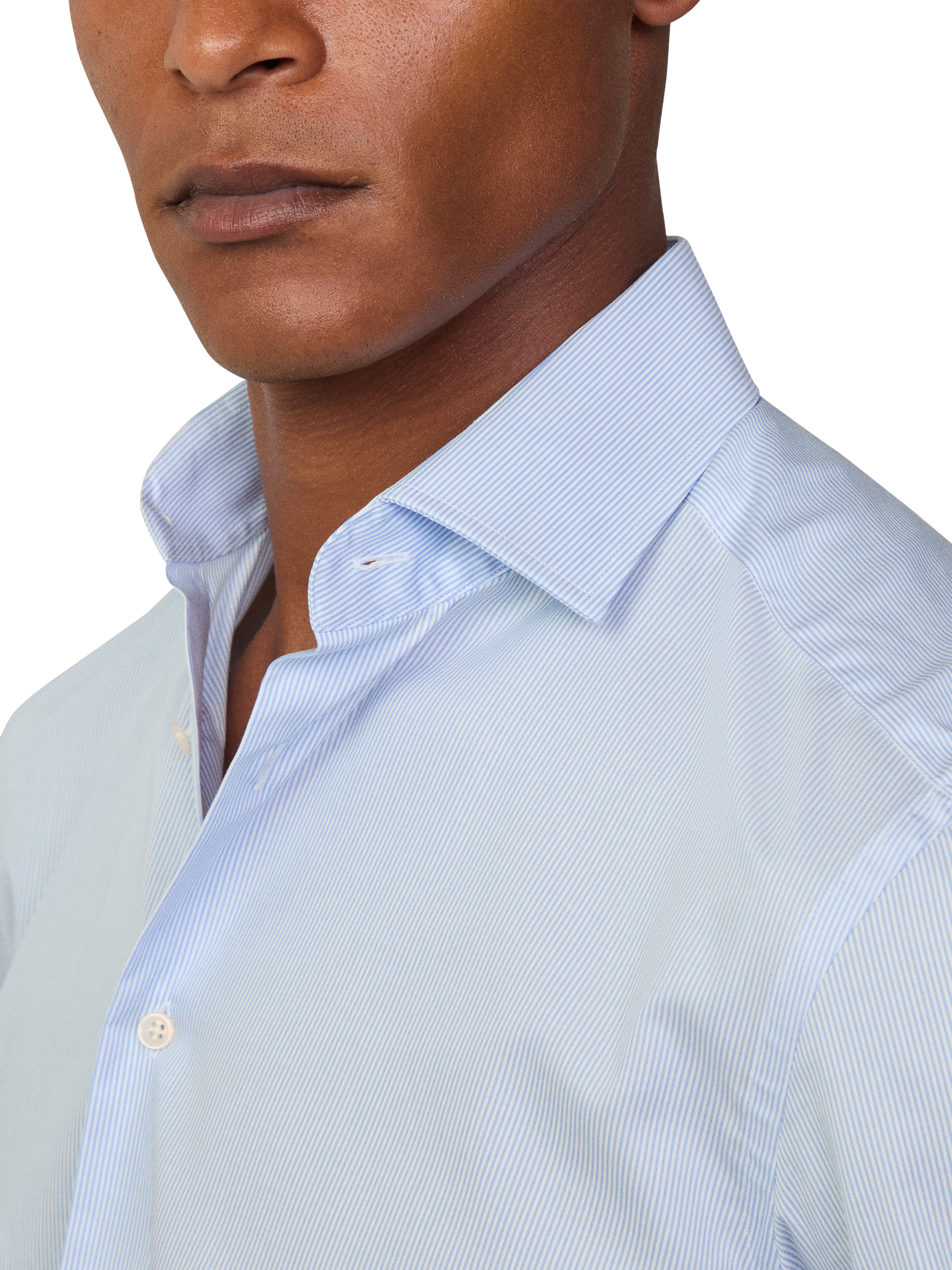 Product image 4 of 7, which shows Hackett London Cotton Tailored Fit Bengal Stripe Shirt, Sky Blue, S