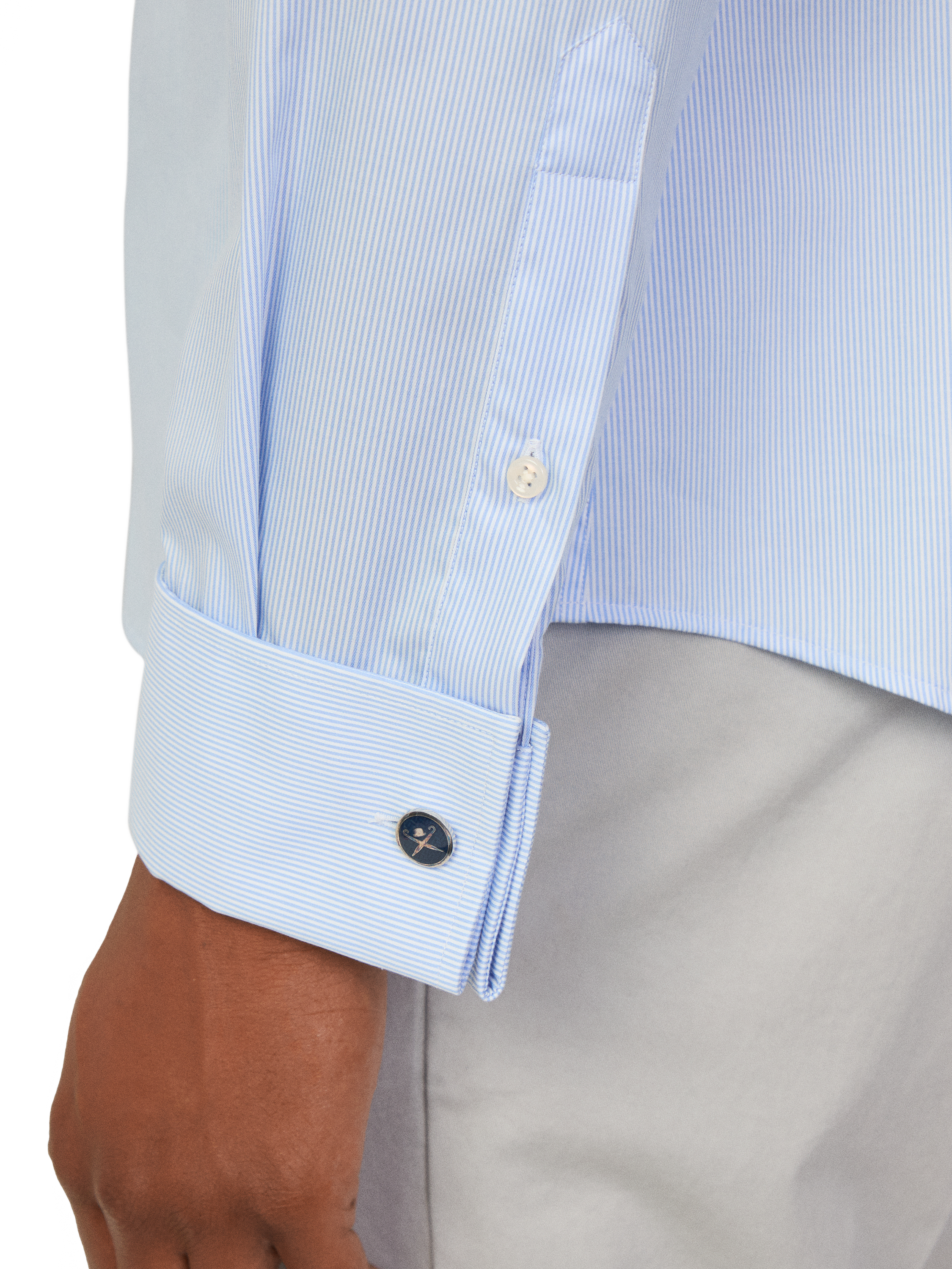 Product image 5 of 7, which shows Hackett London Cotton Tailored Fit Bengal Stripe Shirt, Sky Blue, S