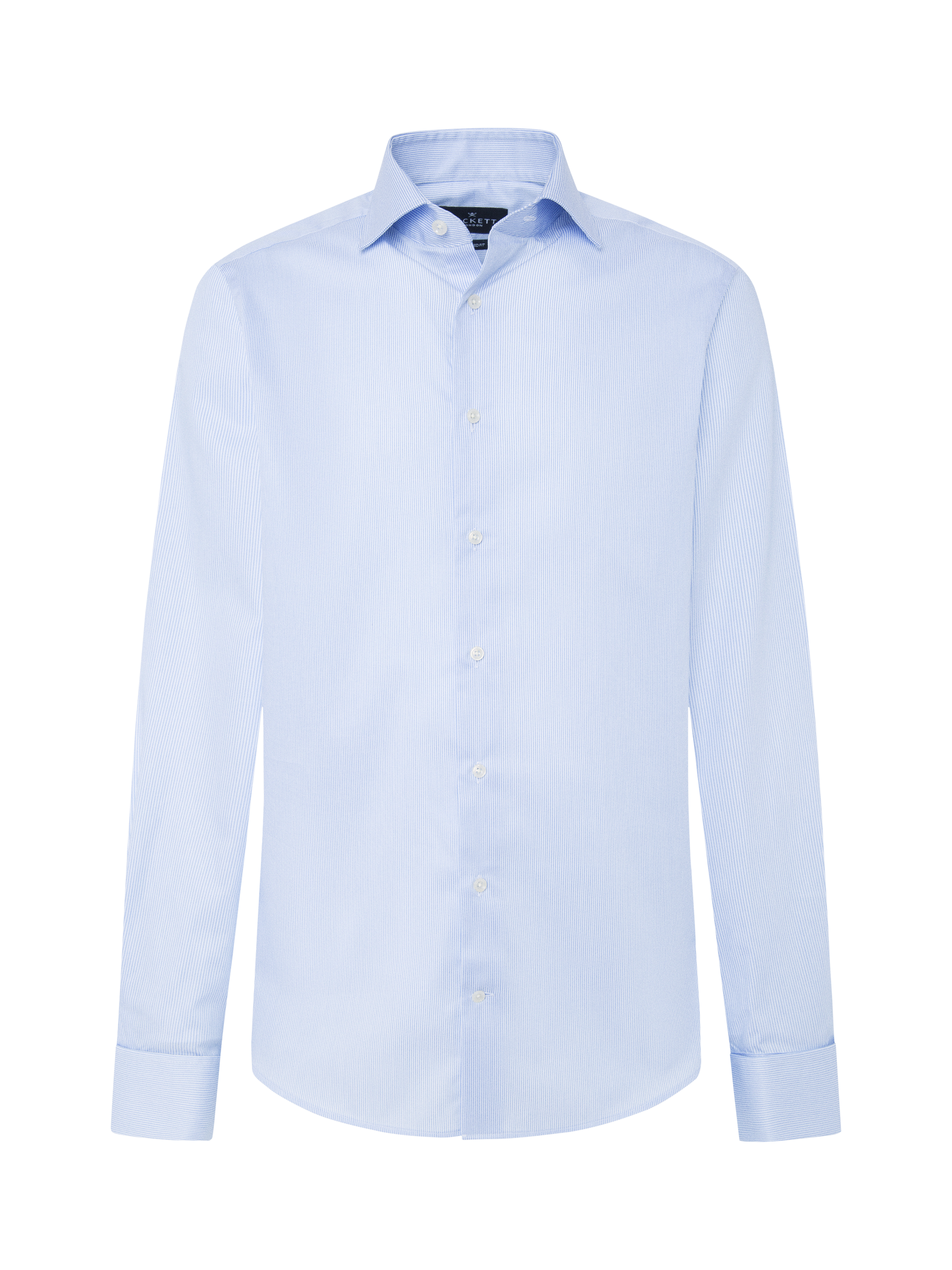 Product image 6 of 7, which shows Hackett London Cotton Tailored Fit Bengal Stripe Shirt, Sky Blue, S