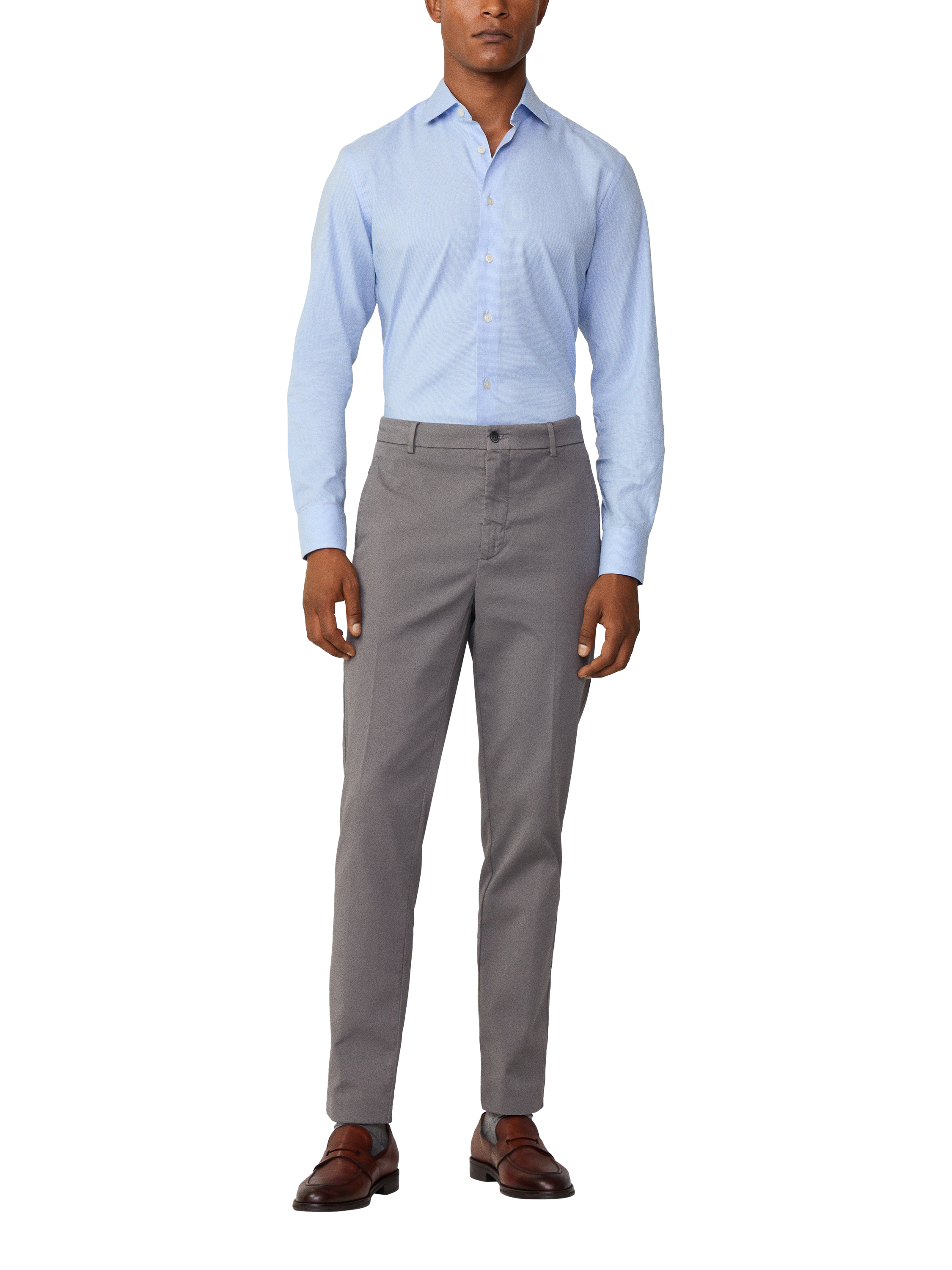 Product image 1 of 7, which shows Hackett London Cotton Tailored Fit Dogtooth Shirt, Sky Blue, XS